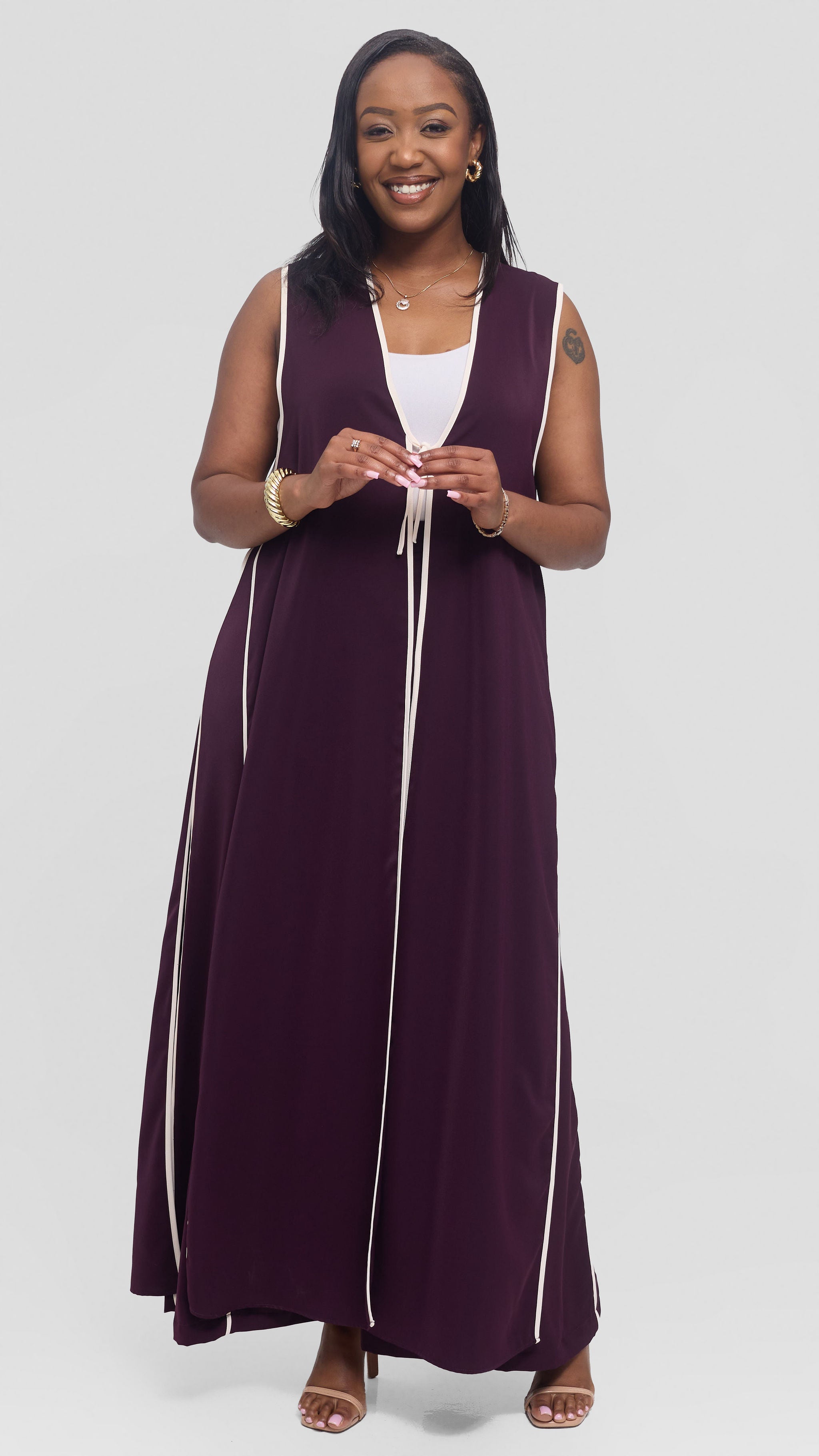 Vivo Nuru Sleeveless Maxi Kimono in Crepe - Mulberry