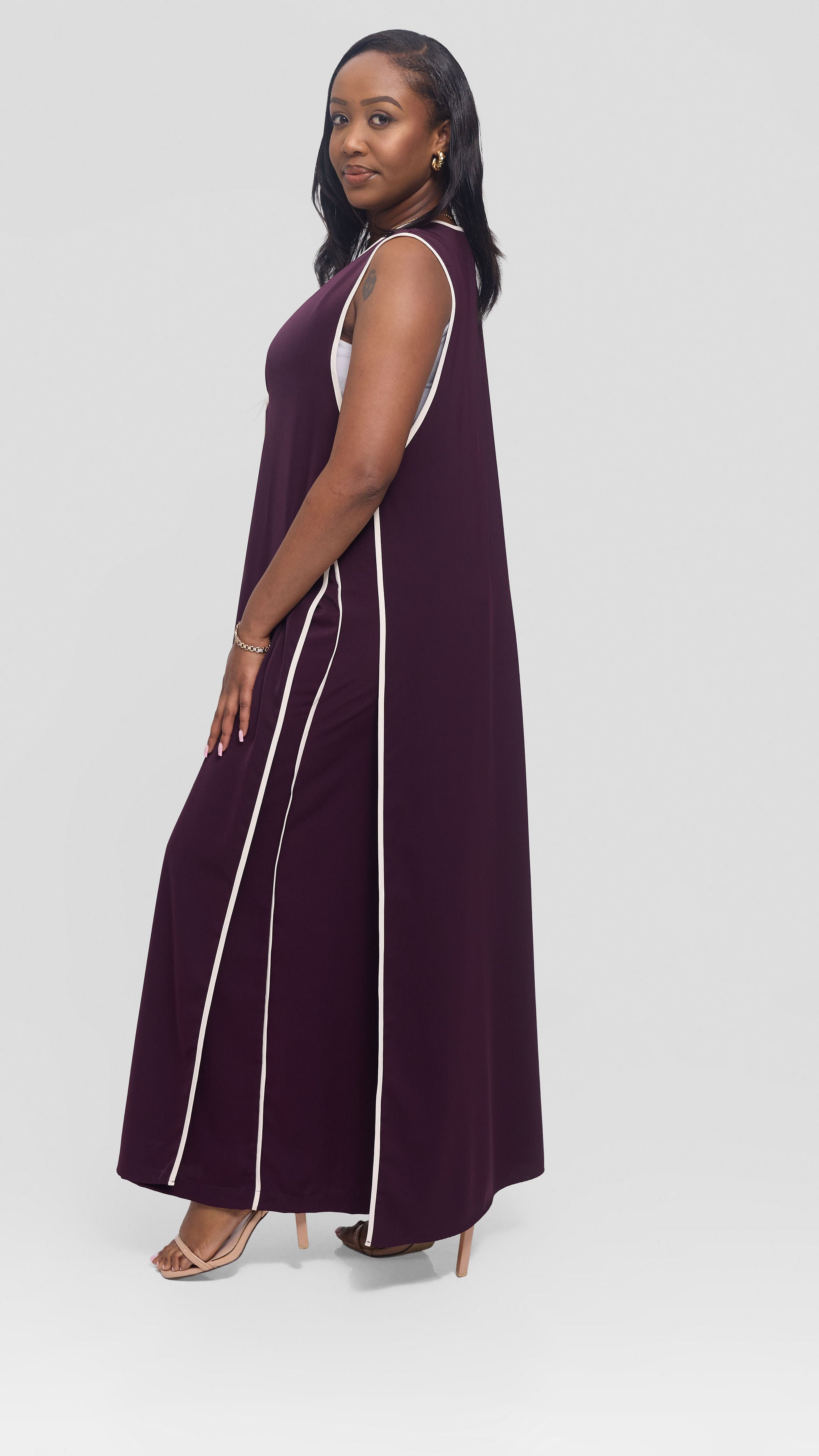 Vivo Nuru Sleeveless Maxi Kimono in Crepe - Mulberry