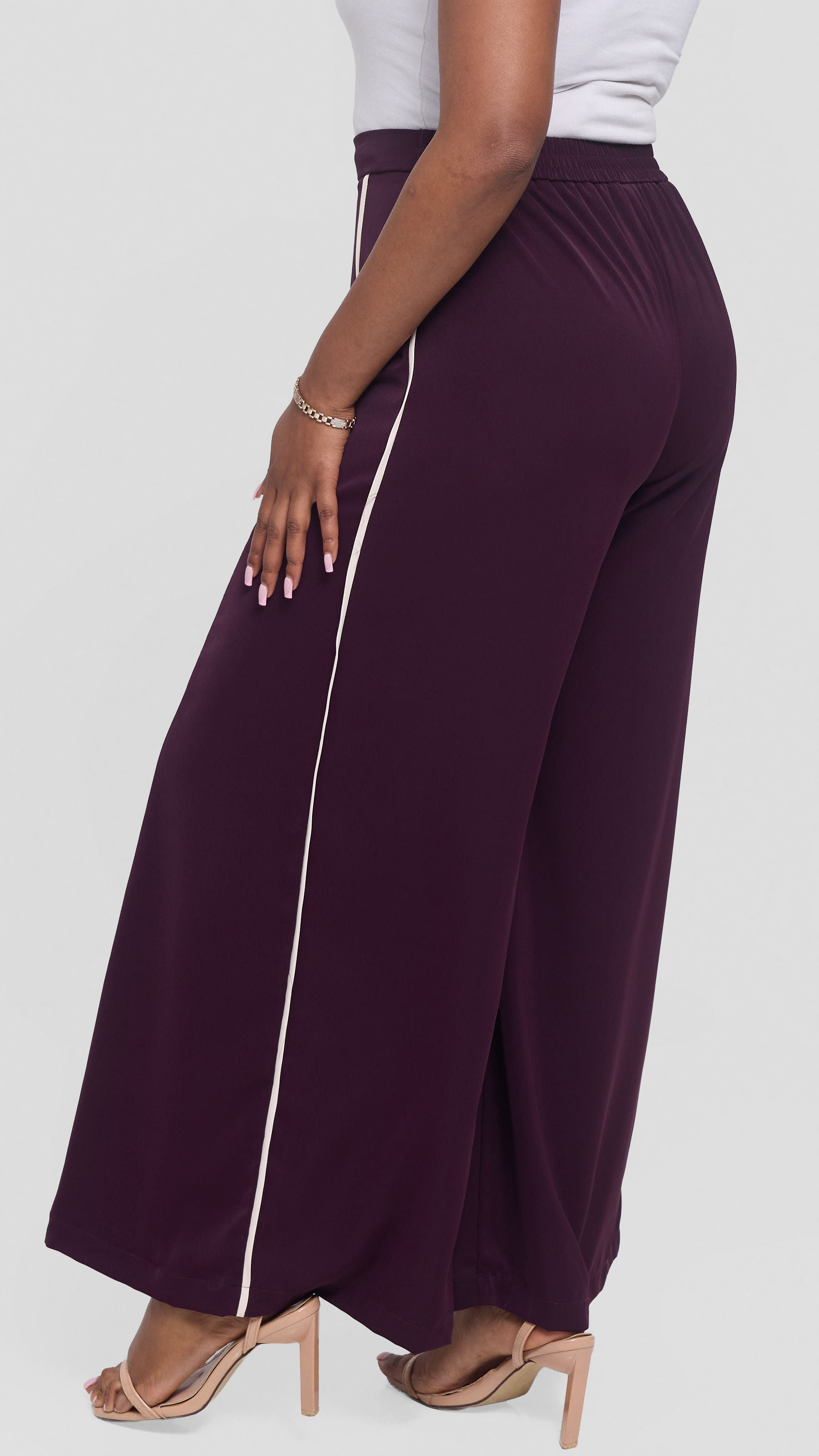 Vivo Nuru Side Panel Wide Leg Pants in Crepe - Mulberry
