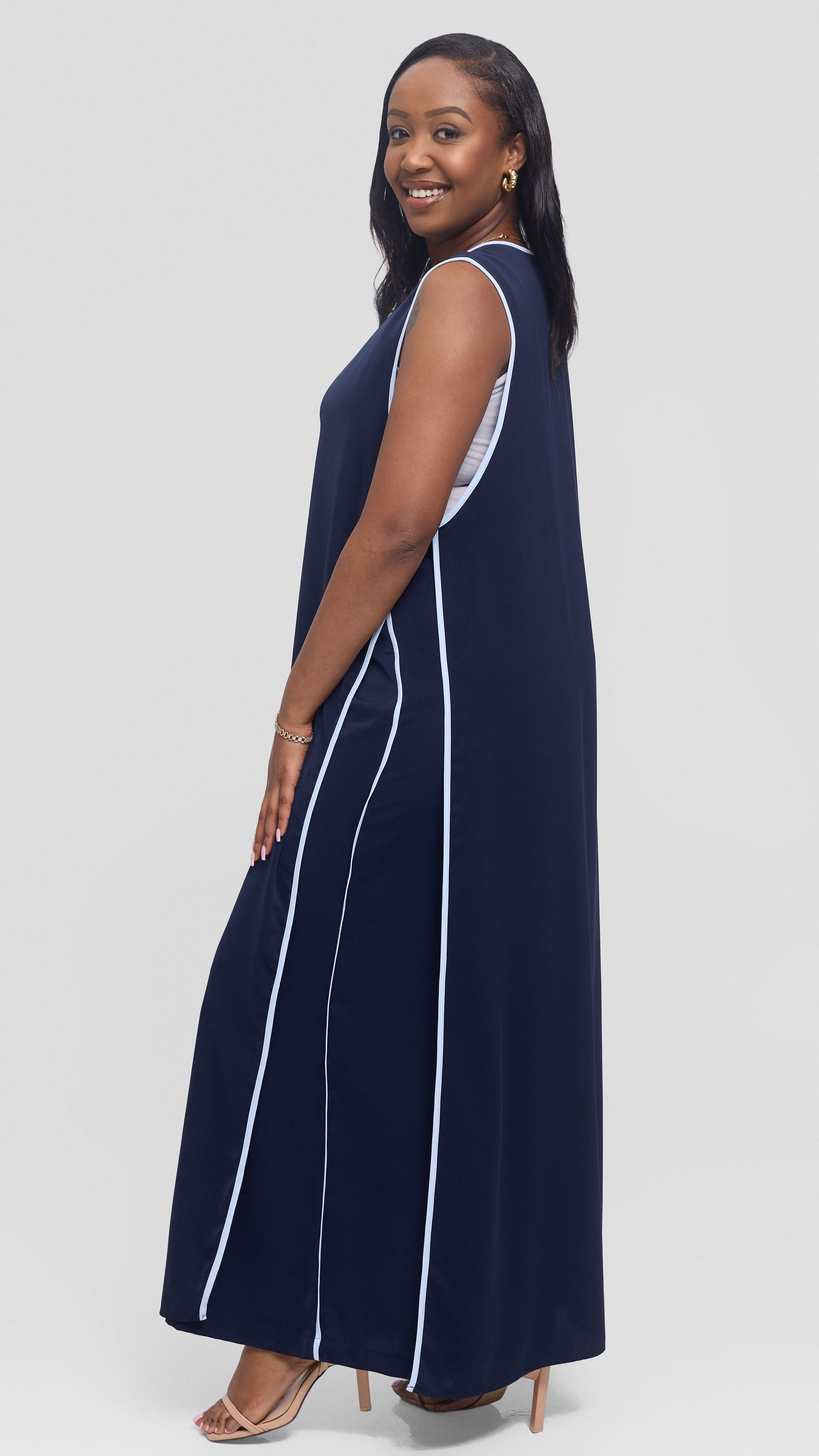 Vivo Nuru Sleeveless Maxi Kimono in Crepe - Navy