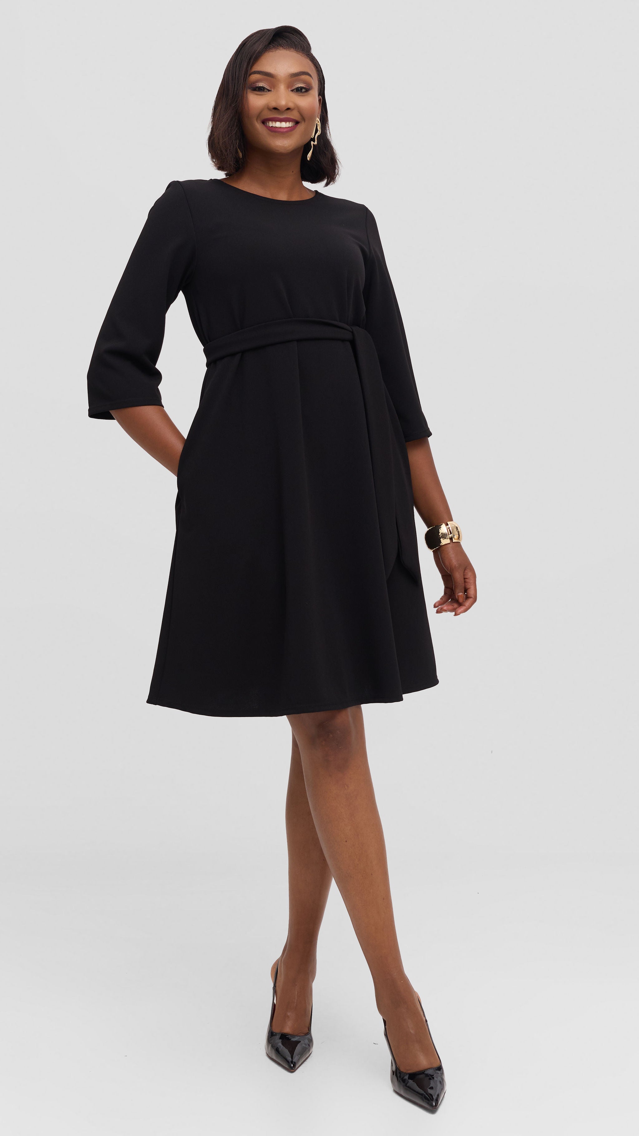 Vivo Imara 3/4 Sleeve Tent Dress in Ponte - Black