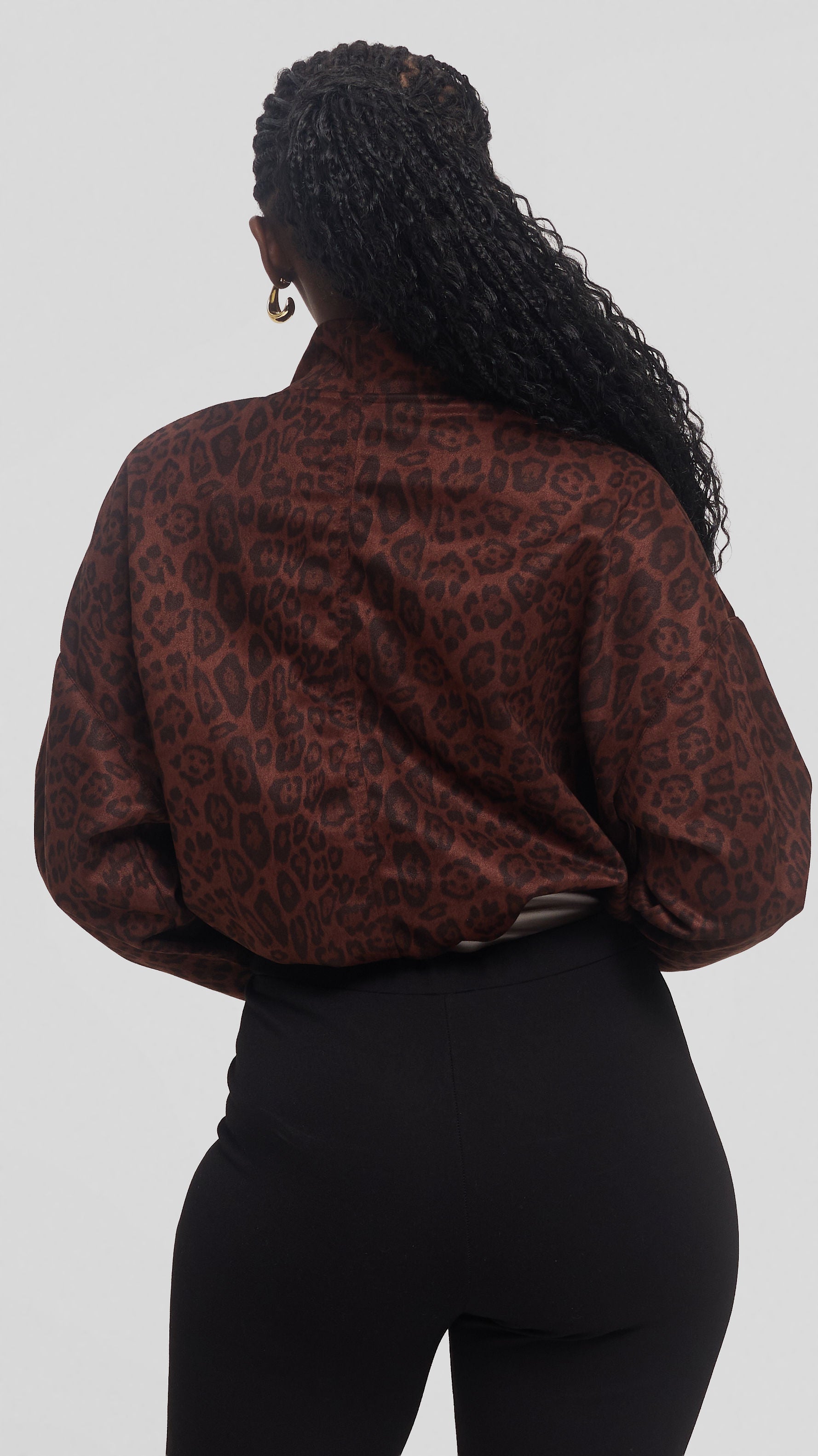 Vivo Drop Shoulder Jacket in Faux Suede - Dark Brown Print