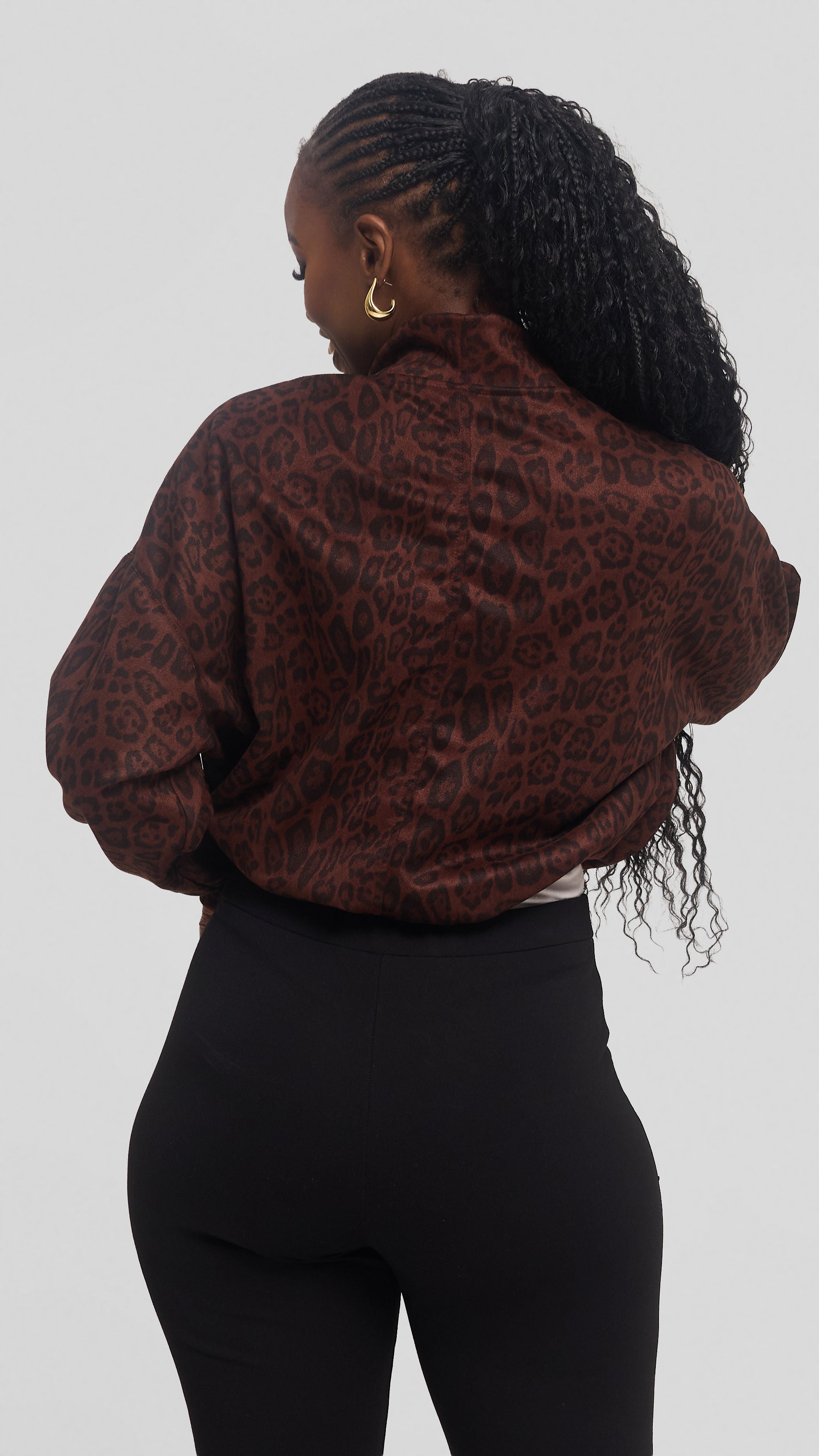 Vivo Drop Shoulder Jacket in Faux Suede - Dark Brown Print