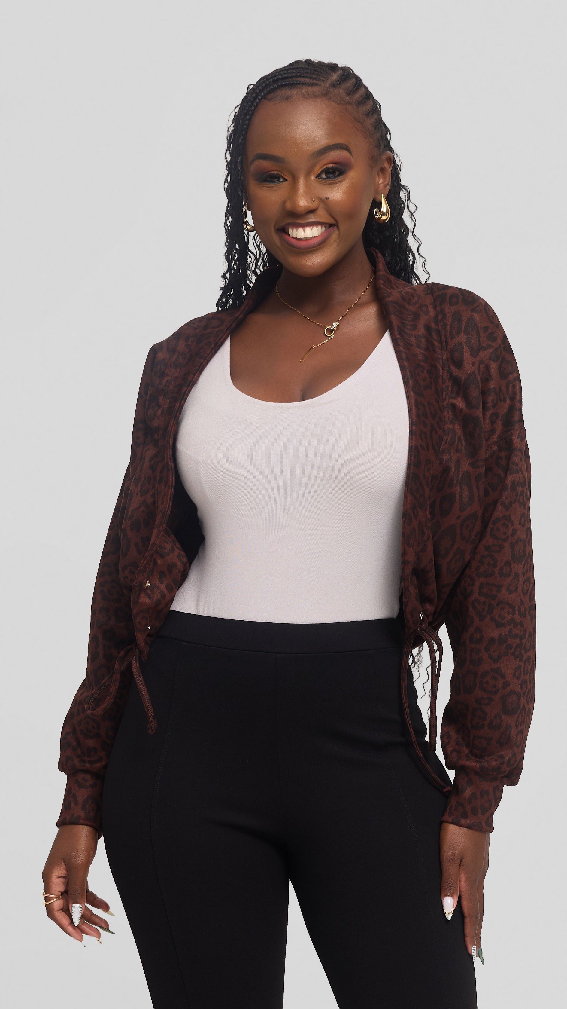 Vivo Drop Shoulder Jacket in Faux Suede - Dark Brown Print