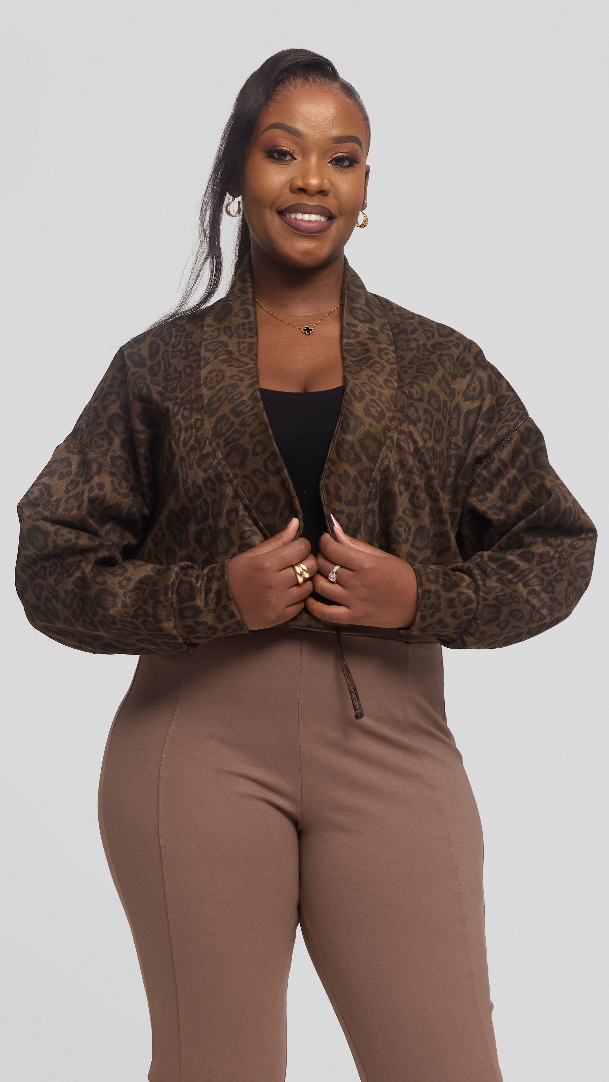 Vivo Drop Shoulder Jacket in Faux Suede - Light Olive Print