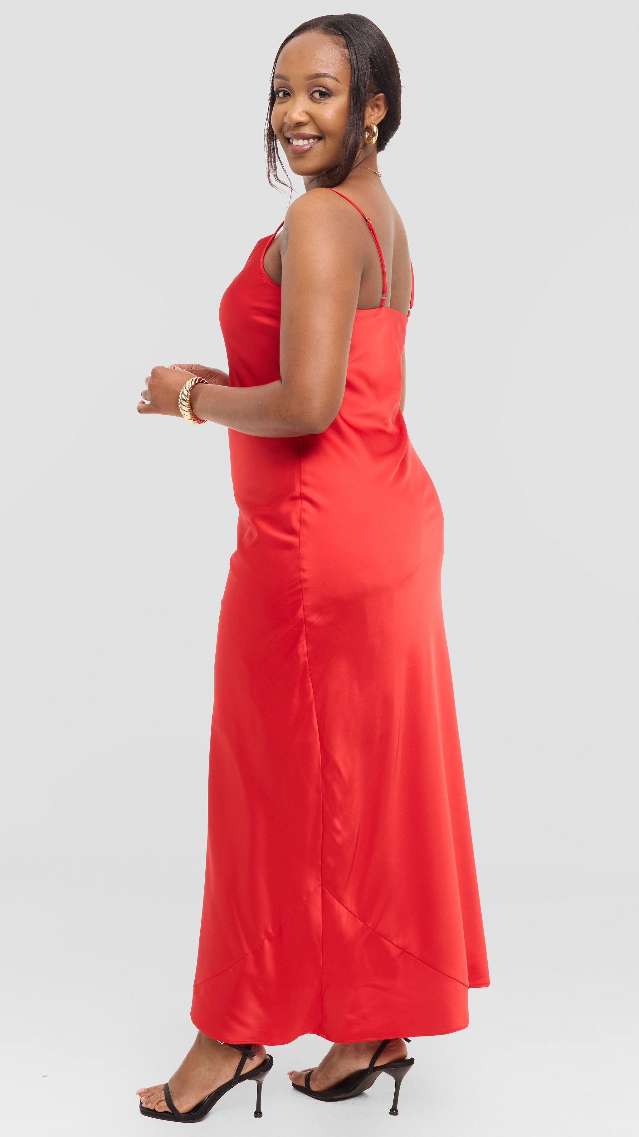 Vivo Studio Cowl Neck Maxi Dress in Satin - Red