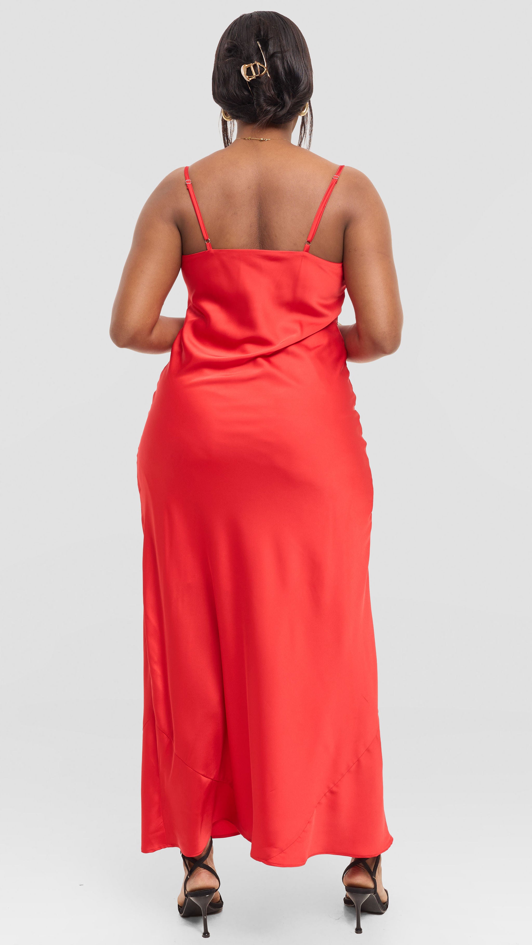 Vivo Studio Cowl Neck Maxi Dress in Satin - Red