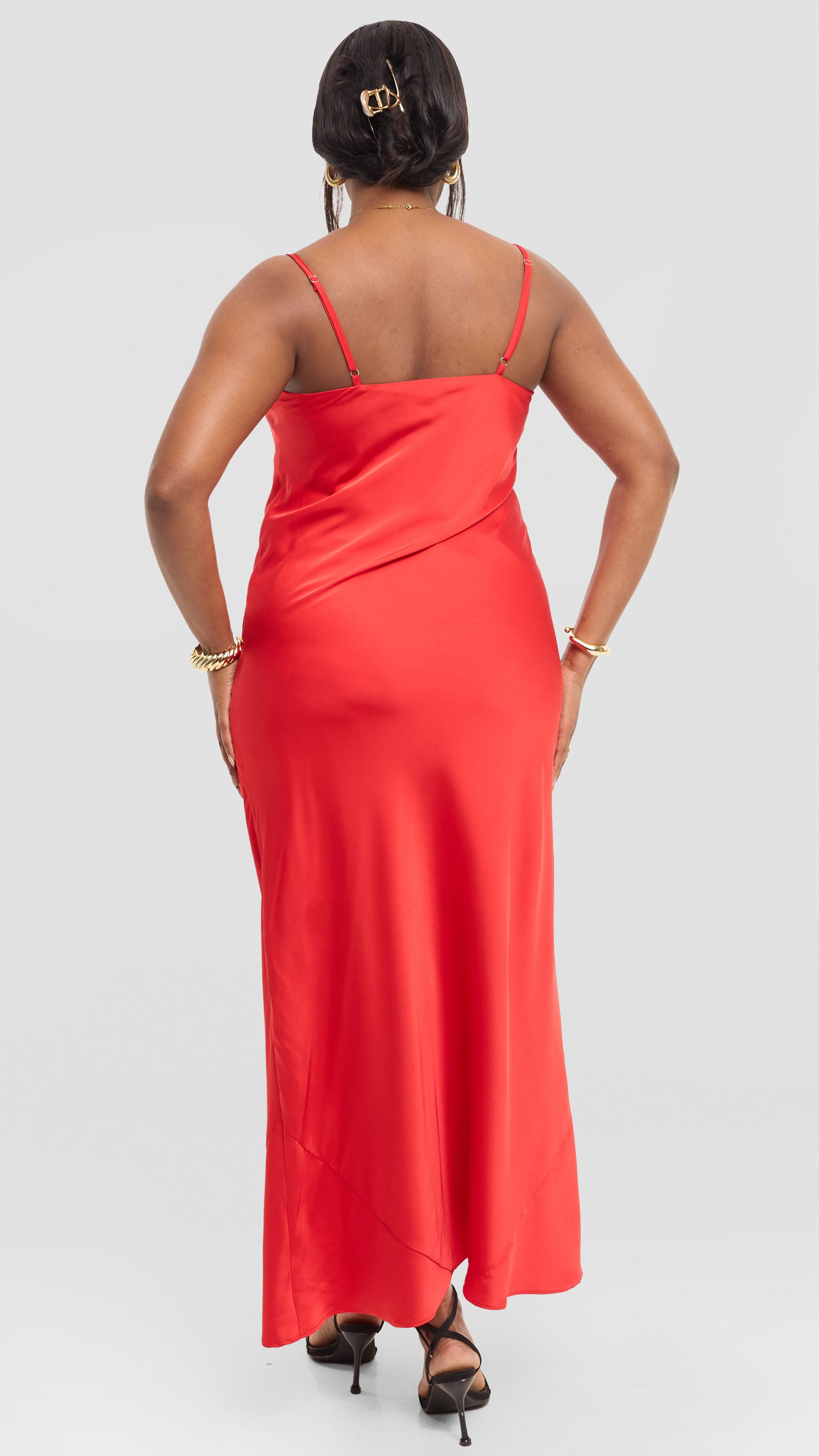 Vivo Studio Cowl Neck Maxi Dress in Satin - Red