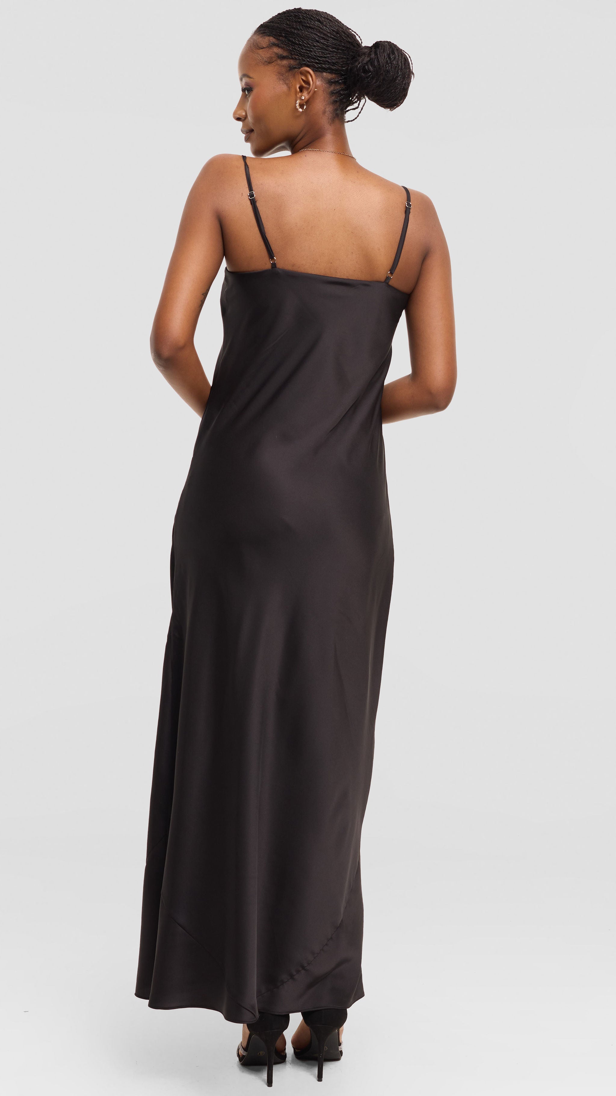 Vivo Studio Cowl Neck Maxi Dress in Satin - Black