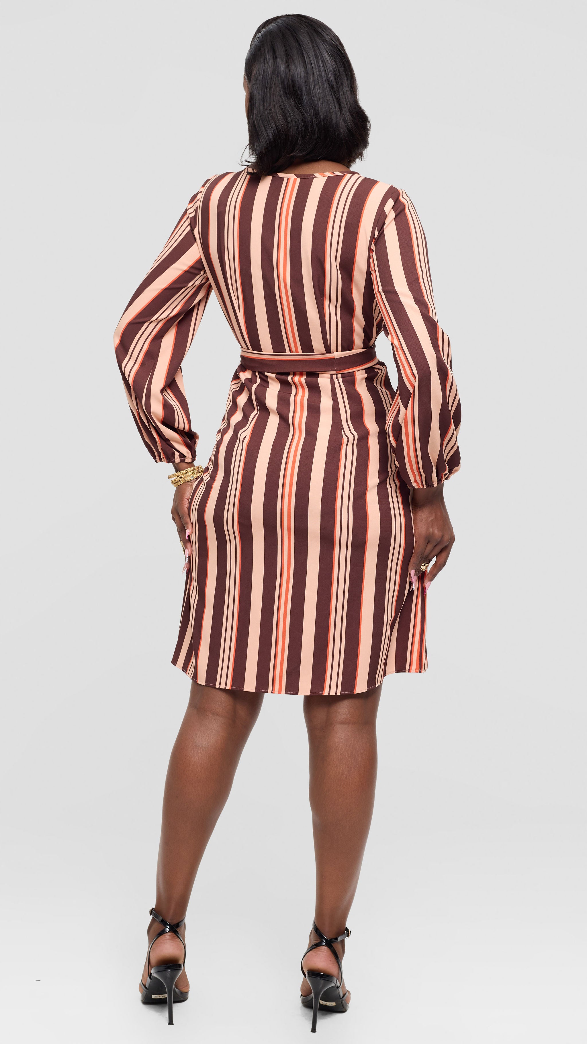 Vivo Laika Bishop Sleeve Shift Dress In Crepe - Beige / Brown Loleni Print
