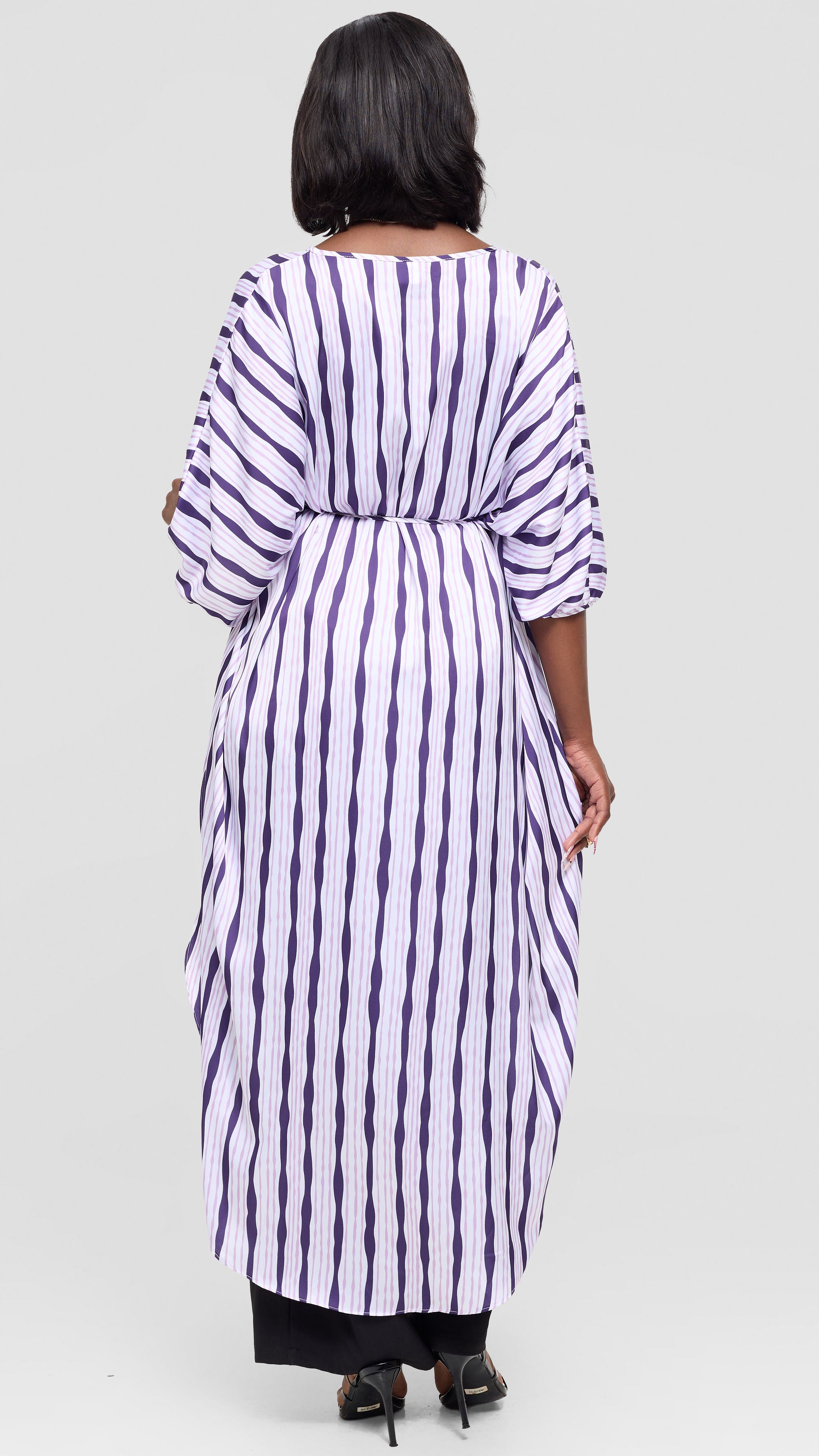 Vivo Essi Scalloped Maxi Top in Satin - Cream / Lilac Huwa Print