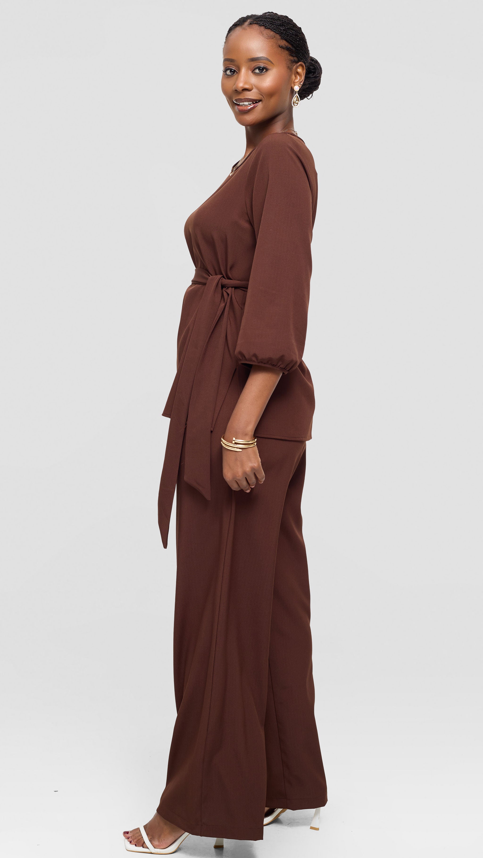 Vivo Kani Bishop Sleeve Top - Chocolate Brown