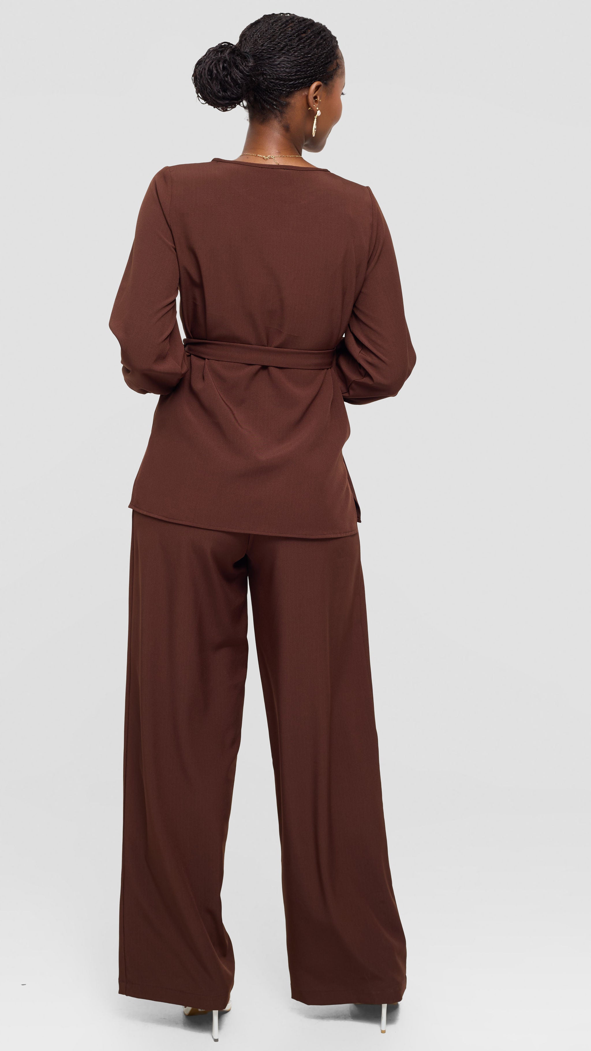 Vivo Kani Bishop Sleeve Top - Chocolate Brown
