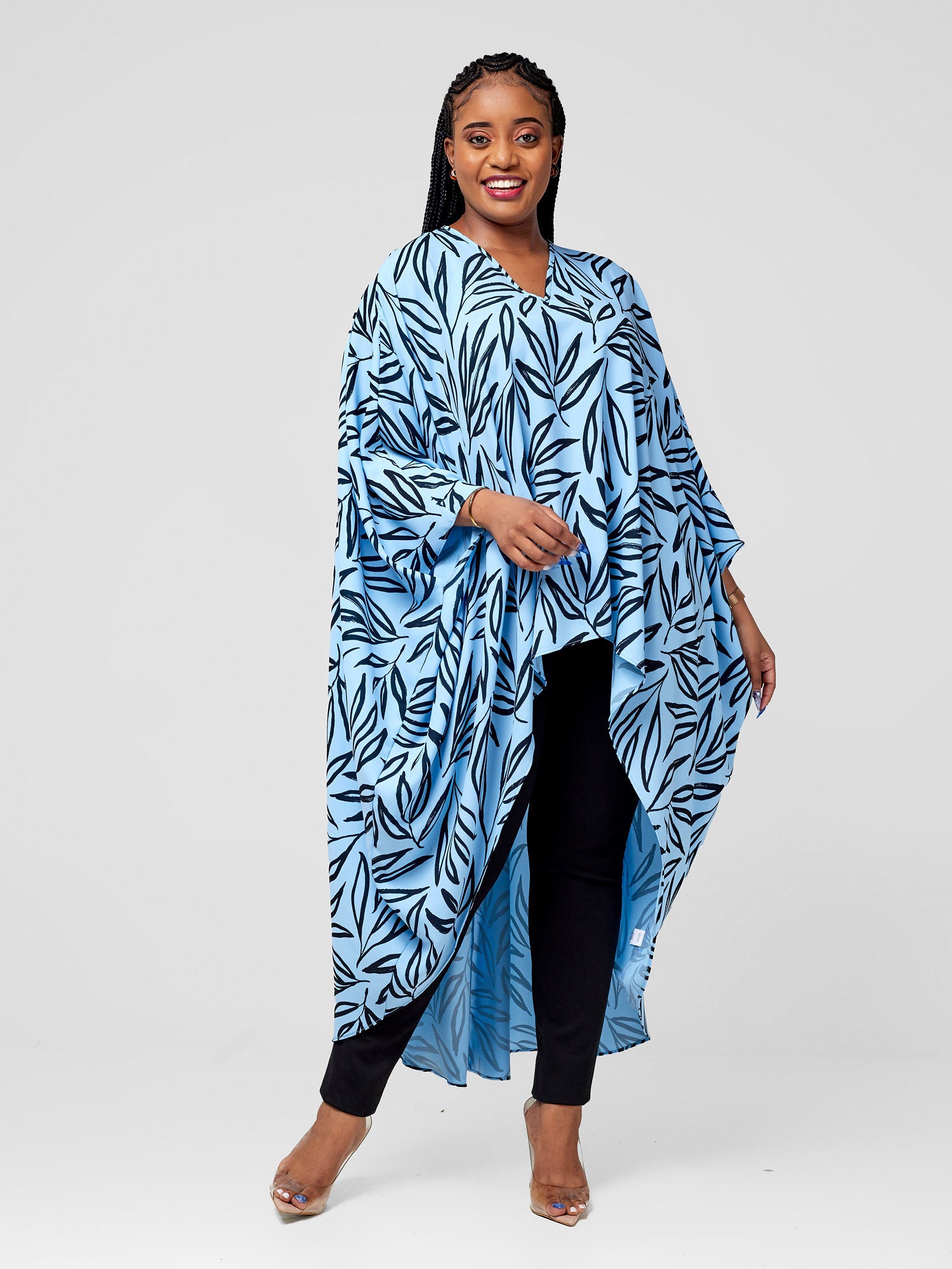 Vivo Malindi V Neck High Low Kaftan Top Light Blue Black Kasai Pri Vivo Fashion Group Kenya