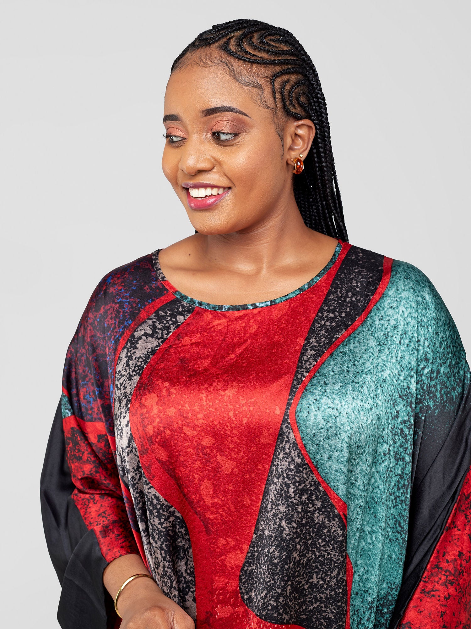 Vivo Basic Wide Loose Top - Red / Green Print