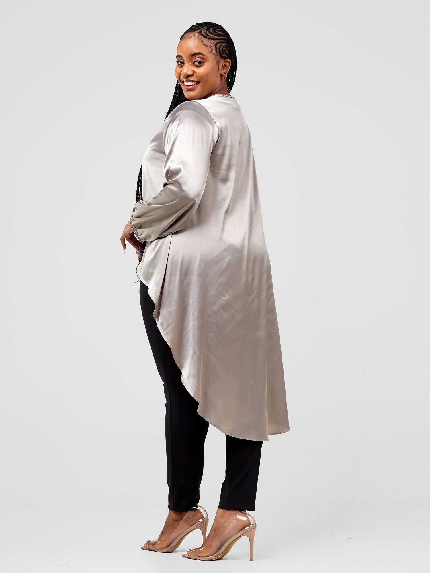 Vivo Basic Nalia Satin High Low Top - Dust Grey