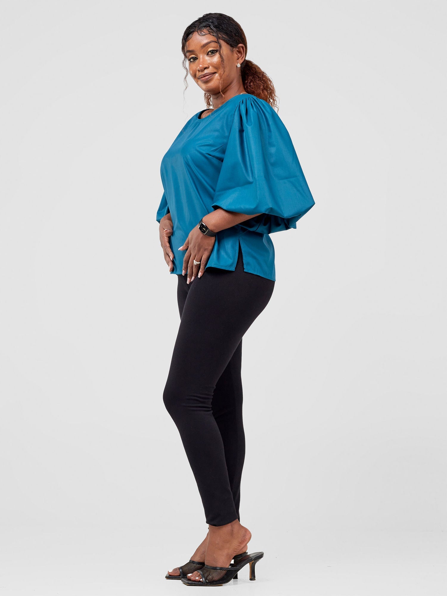 Safari Nimali Bubble Sleeve Top - Teal