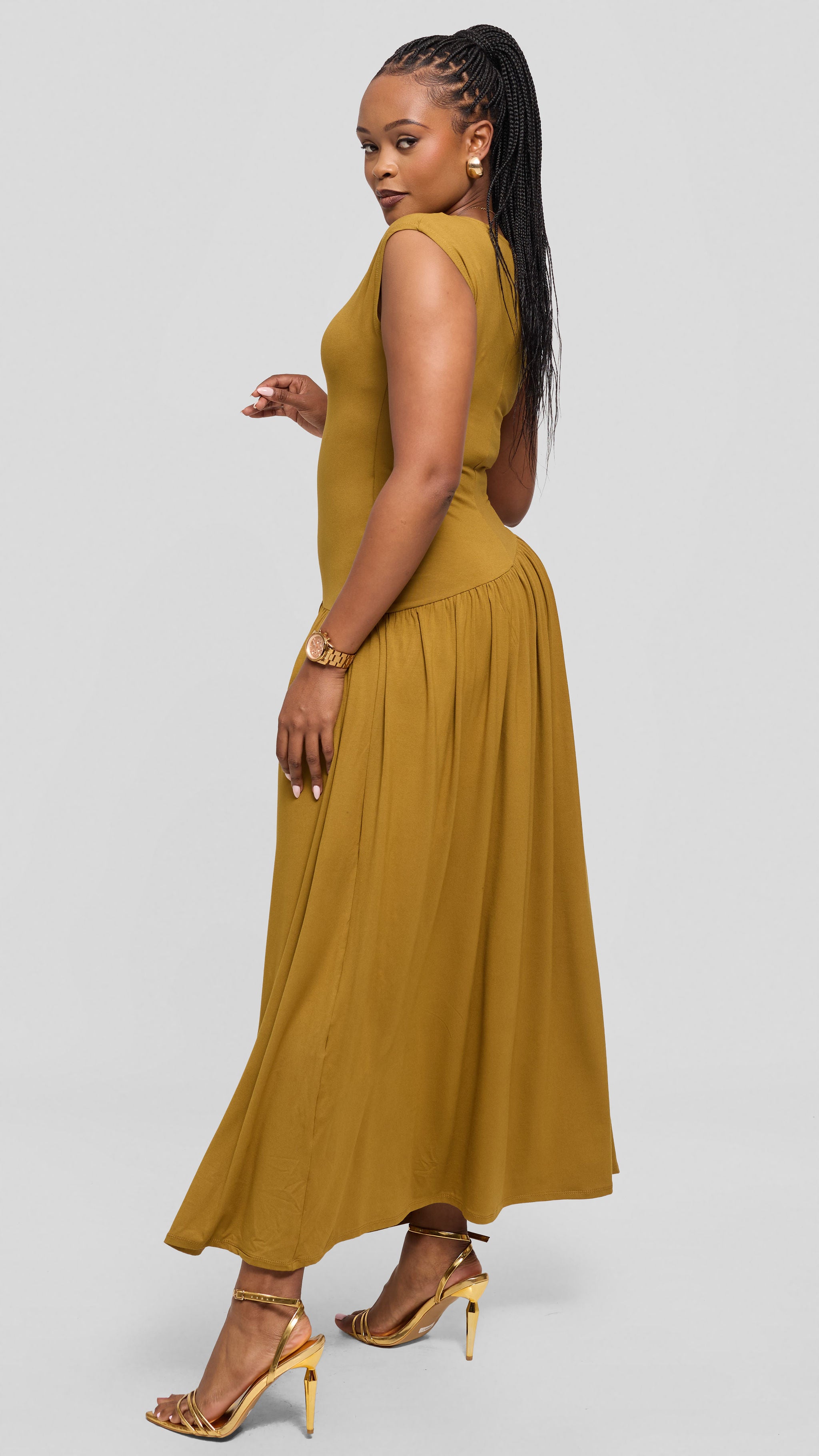 Vivo Extended Sleeve Maxi Dress in Jersey - Dark Olive