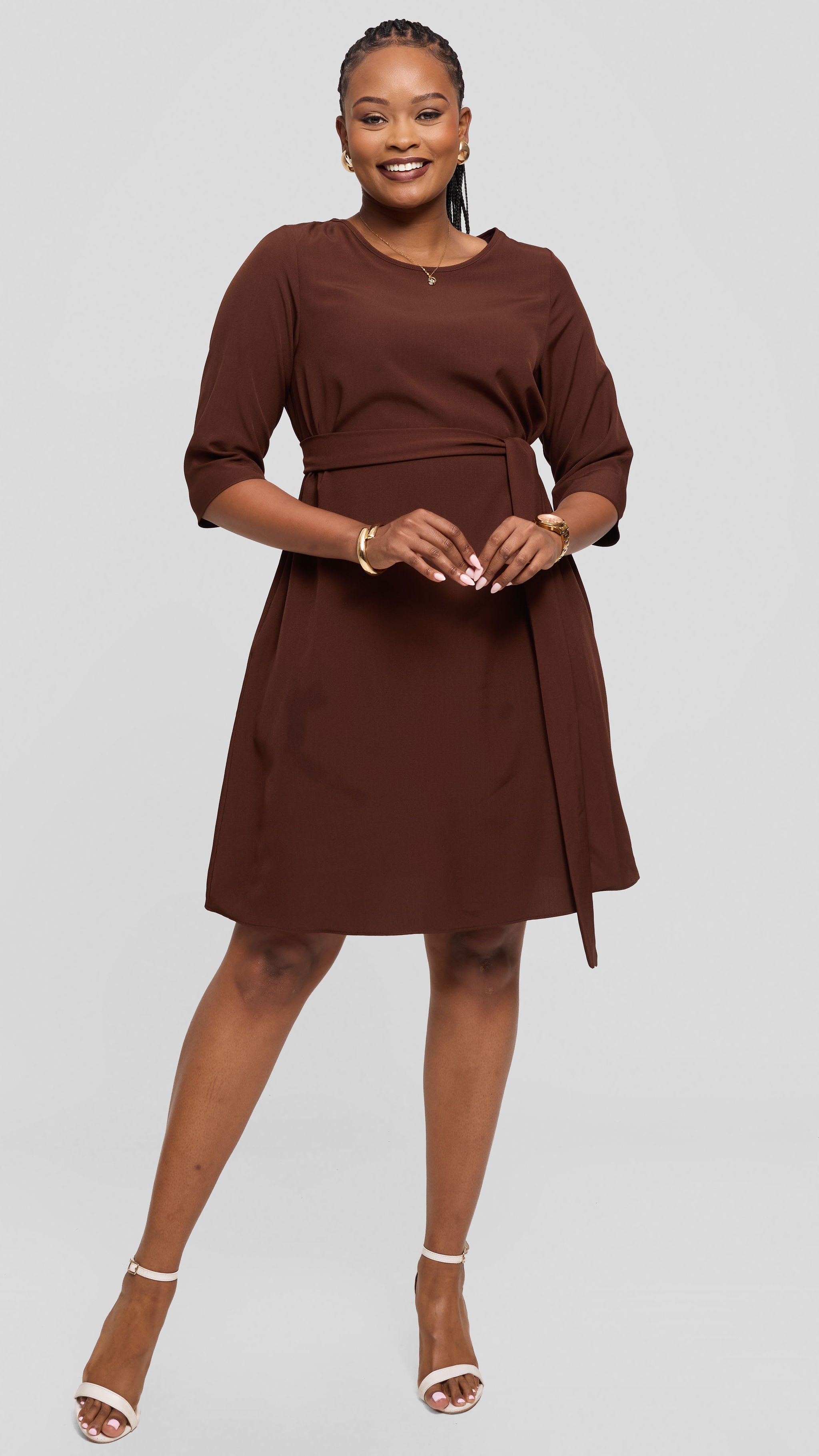 Vivo Laika 3/4 Sleeve Tent Dress in Crepe - Chocolate