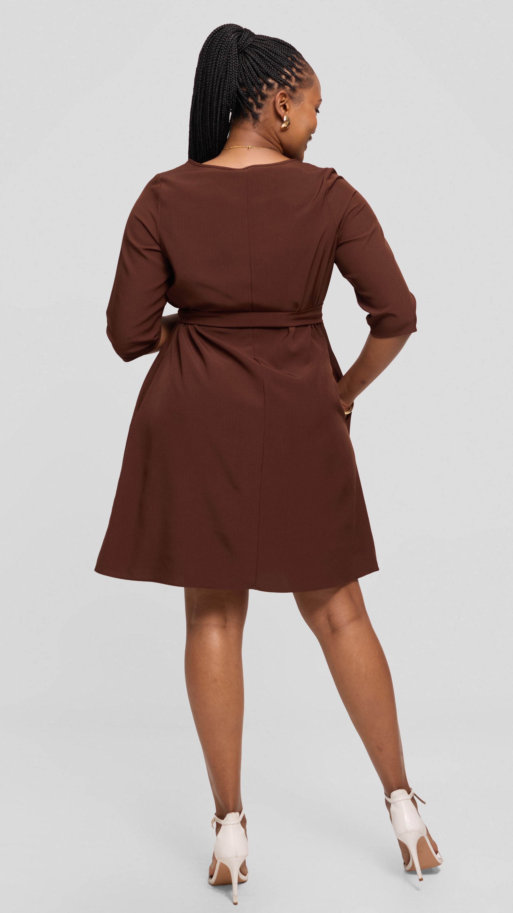 Vivo Laika 3/4 Sleeve Tent Dress in Crepe - Chocolate