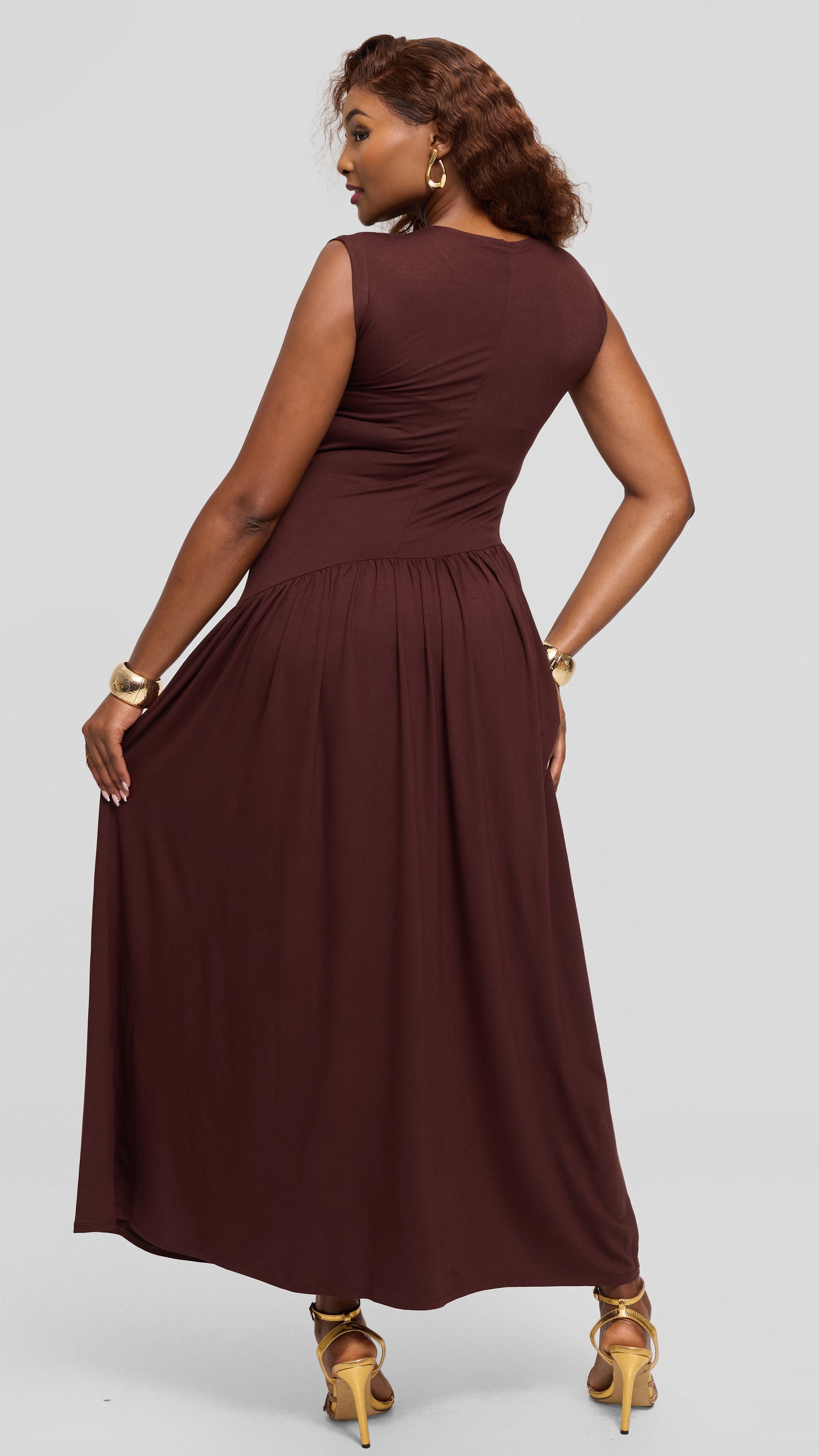Vivo Extended Sleeve Maxi Dress in Jersey - Chocolate