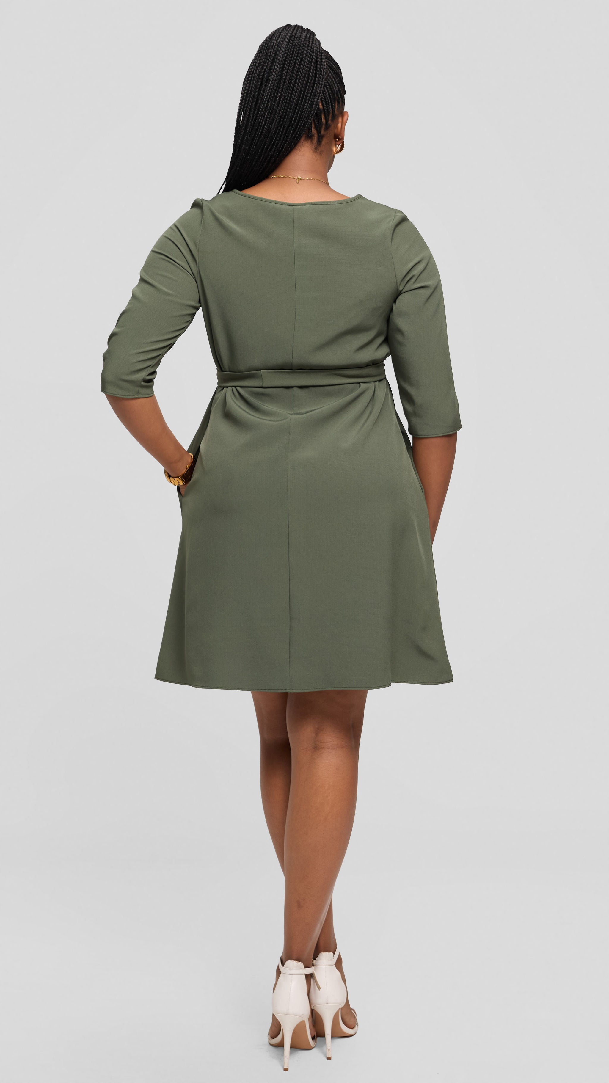 Vivo Laika 3/4 Sleeve Tent Dress in Crepe - Dark Olive Green