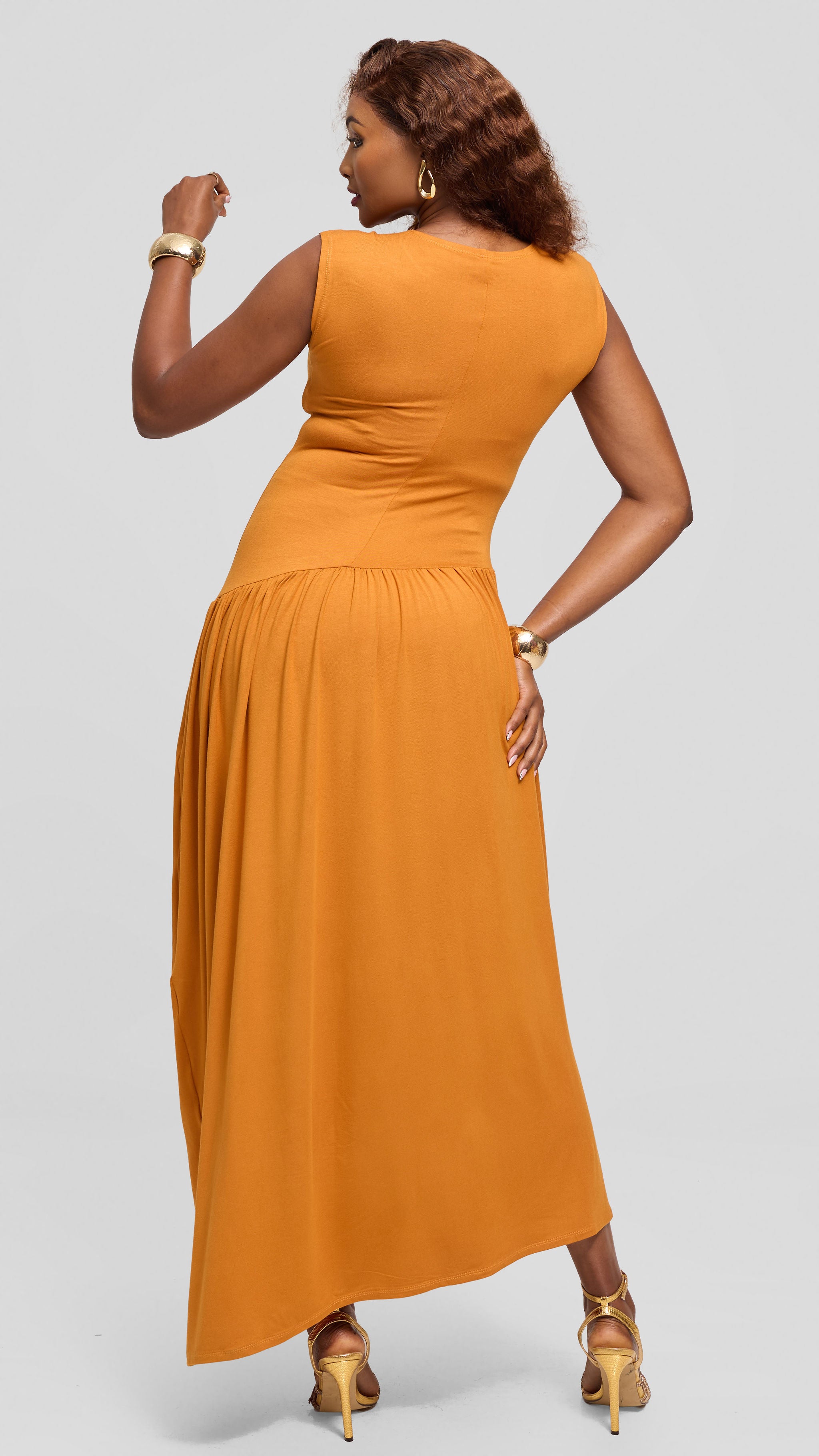 Vivo Extended Sleeve Maxi Dress in Jersey - Dark Mustard