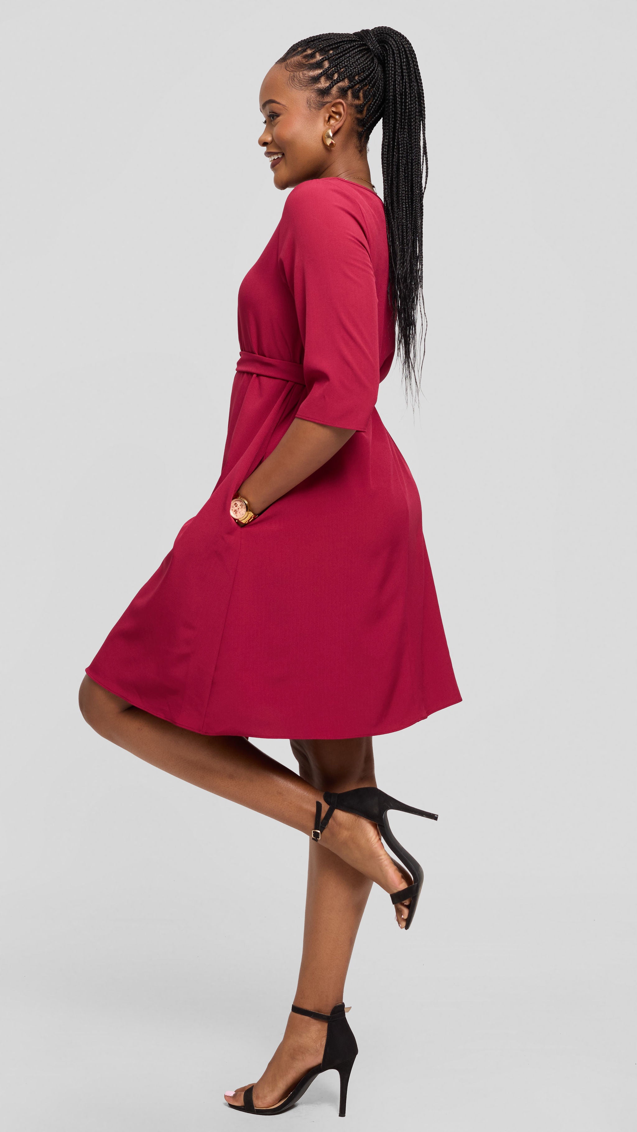 Vivo Laika 3/4 Sleeve Tent Dress in Crepe - Maroon