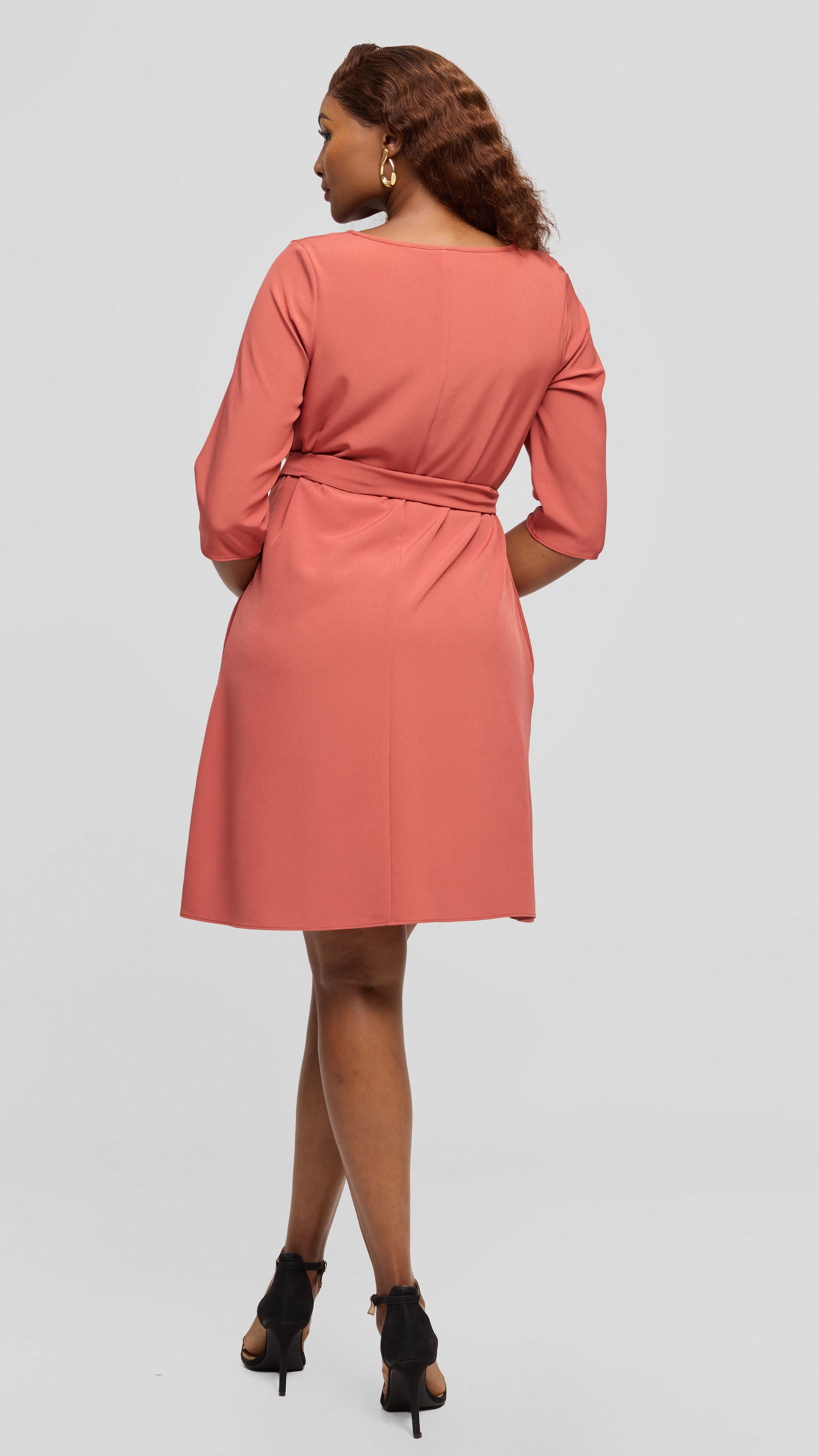 Vivo Laika 3/4 Sleeve Tent Dress in Crepe - Peach
