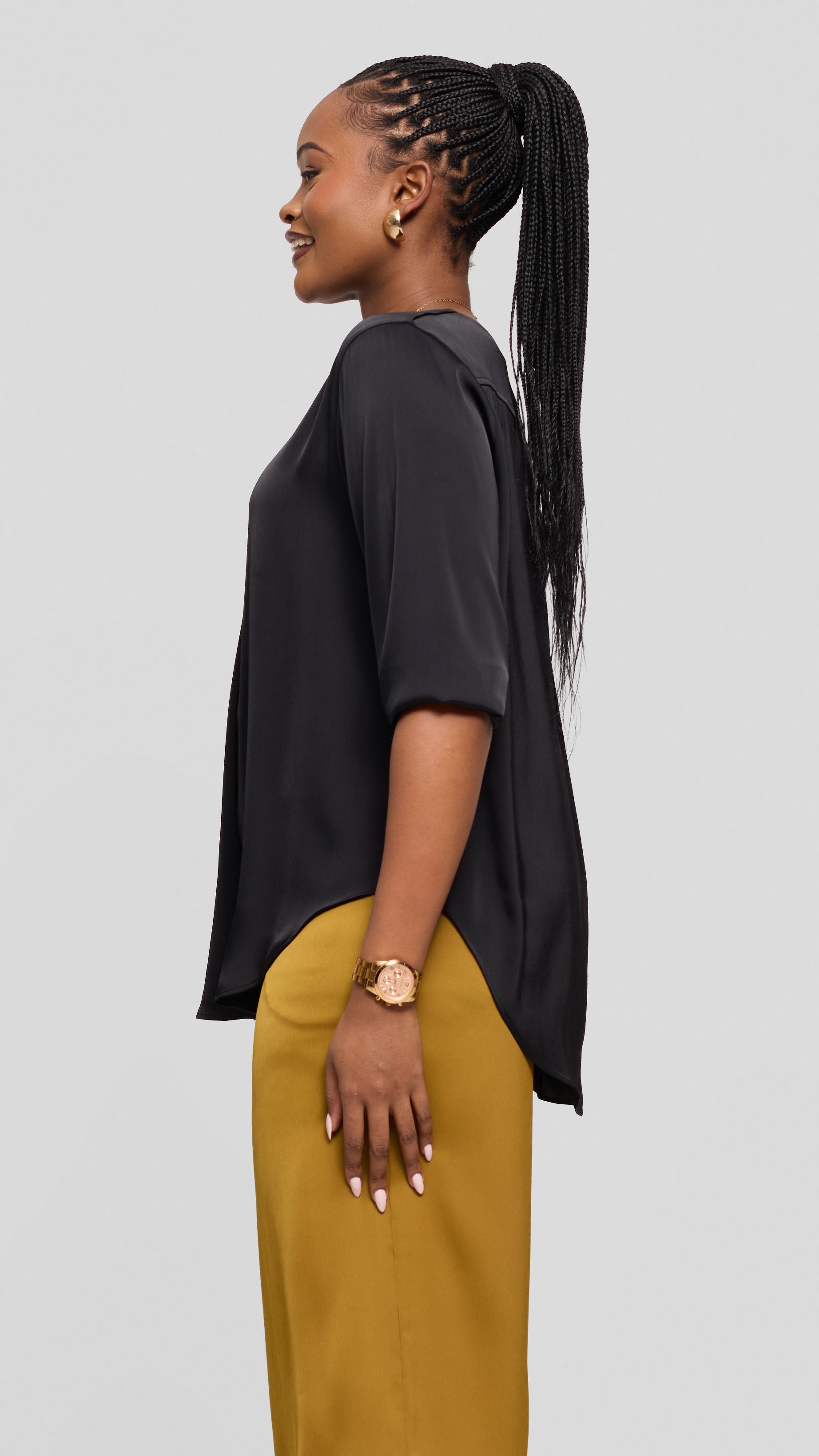 Vivo Dua Shirt in Textured Satin - Black