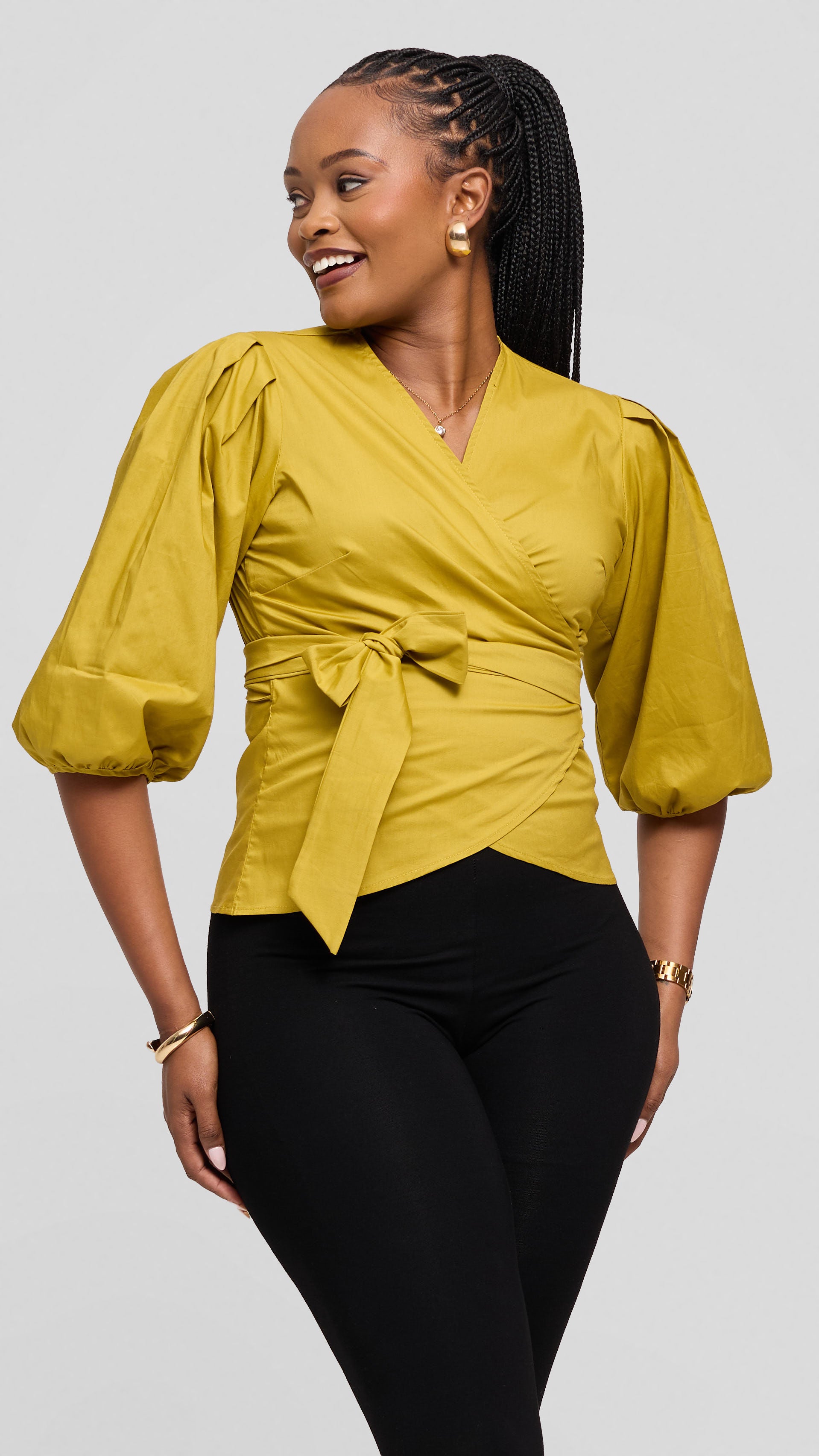 Safari Naledi Wrap Top in Cotton - Olive
