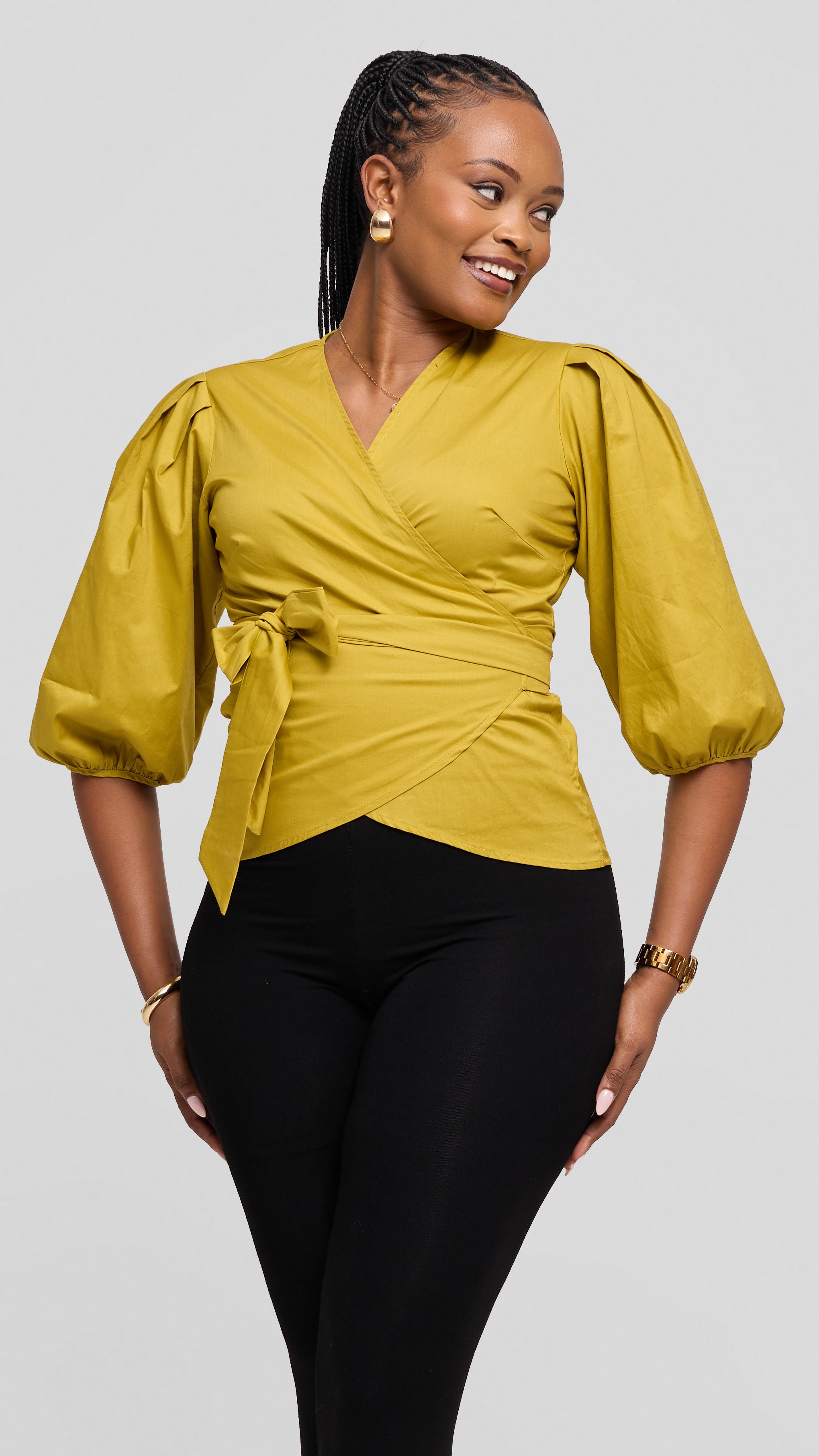Safari Naledi Wrap Top in Cotton - Olive