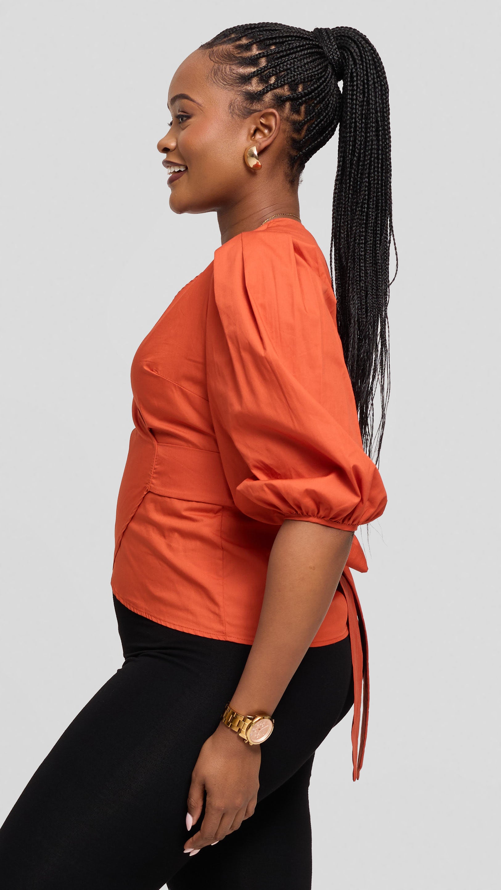 Safari Naledi Wrap Top in Cotton - Rust
