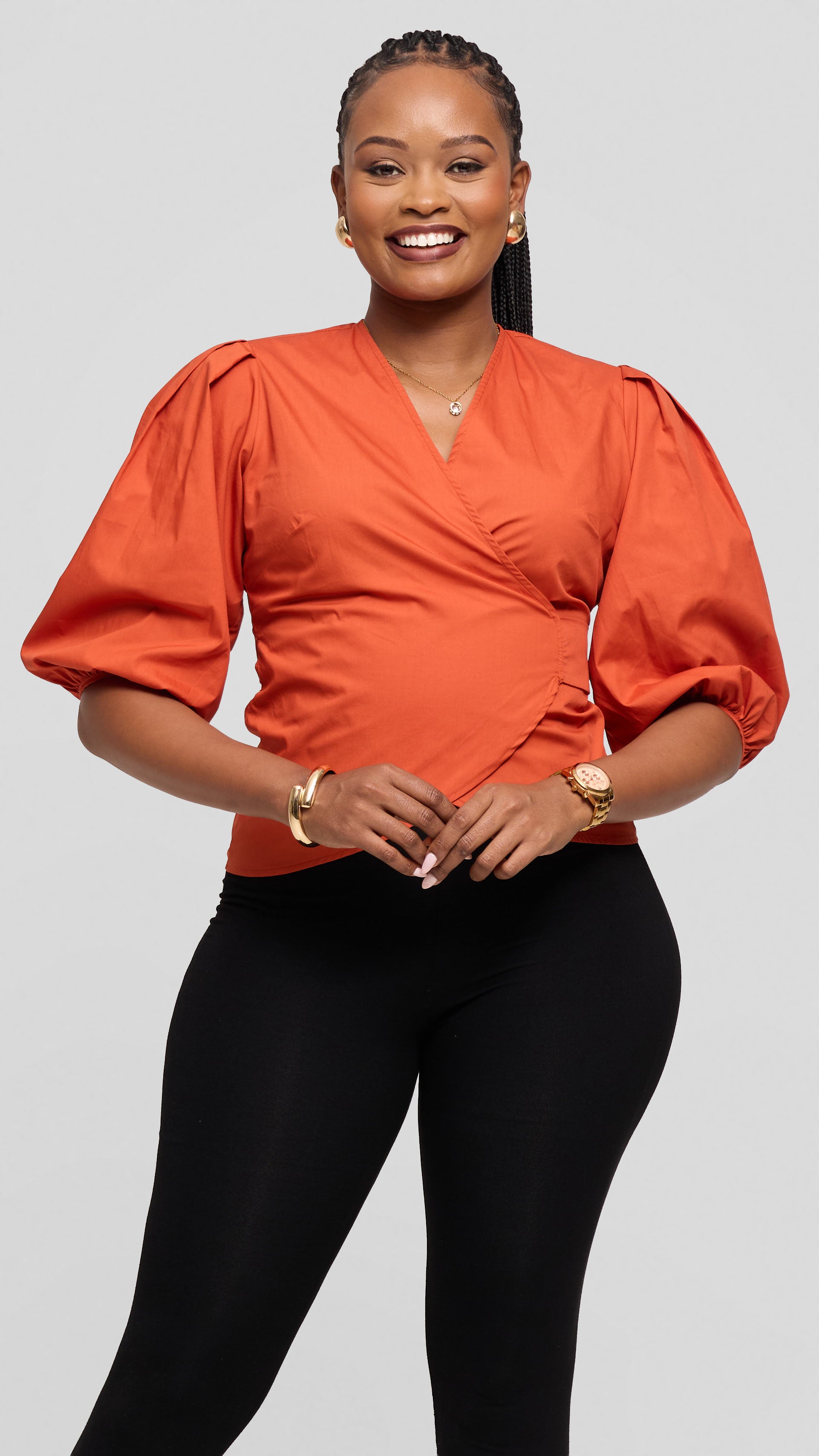 Safari Naledi Wrap Top in Cotton - Rust