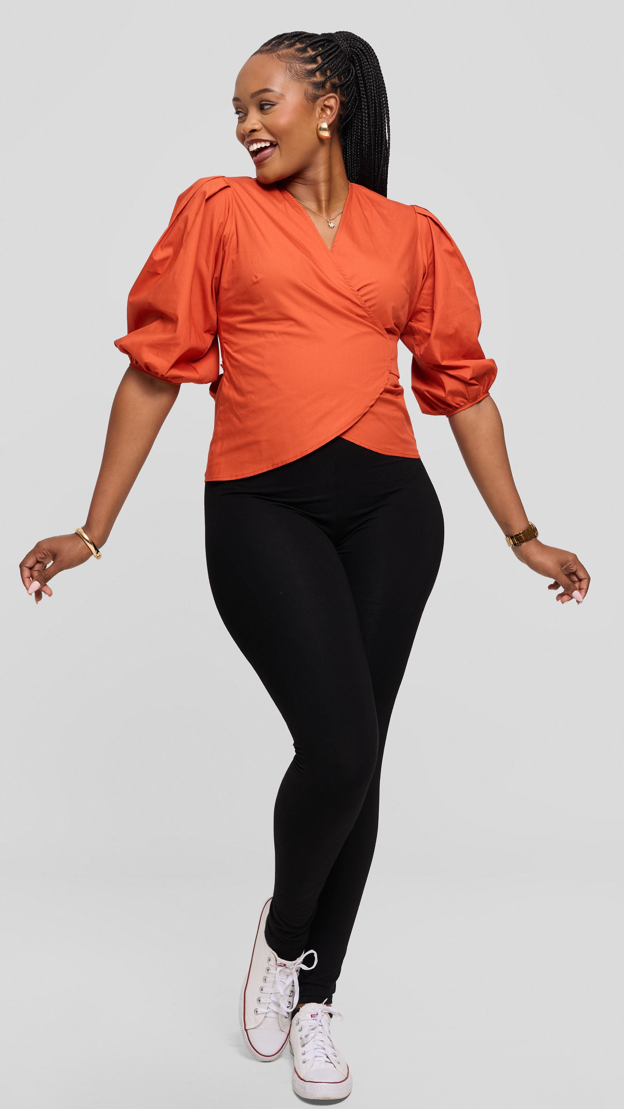 Safari Naledi Wrap Top in Cotton - Rust