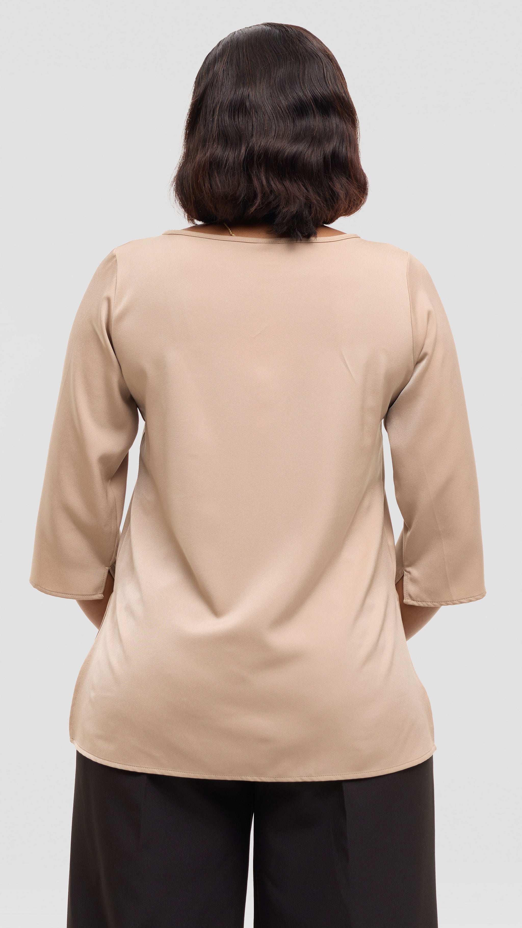 Vivo 3/4 Sleeve Side Slit Top in Satin - Beige