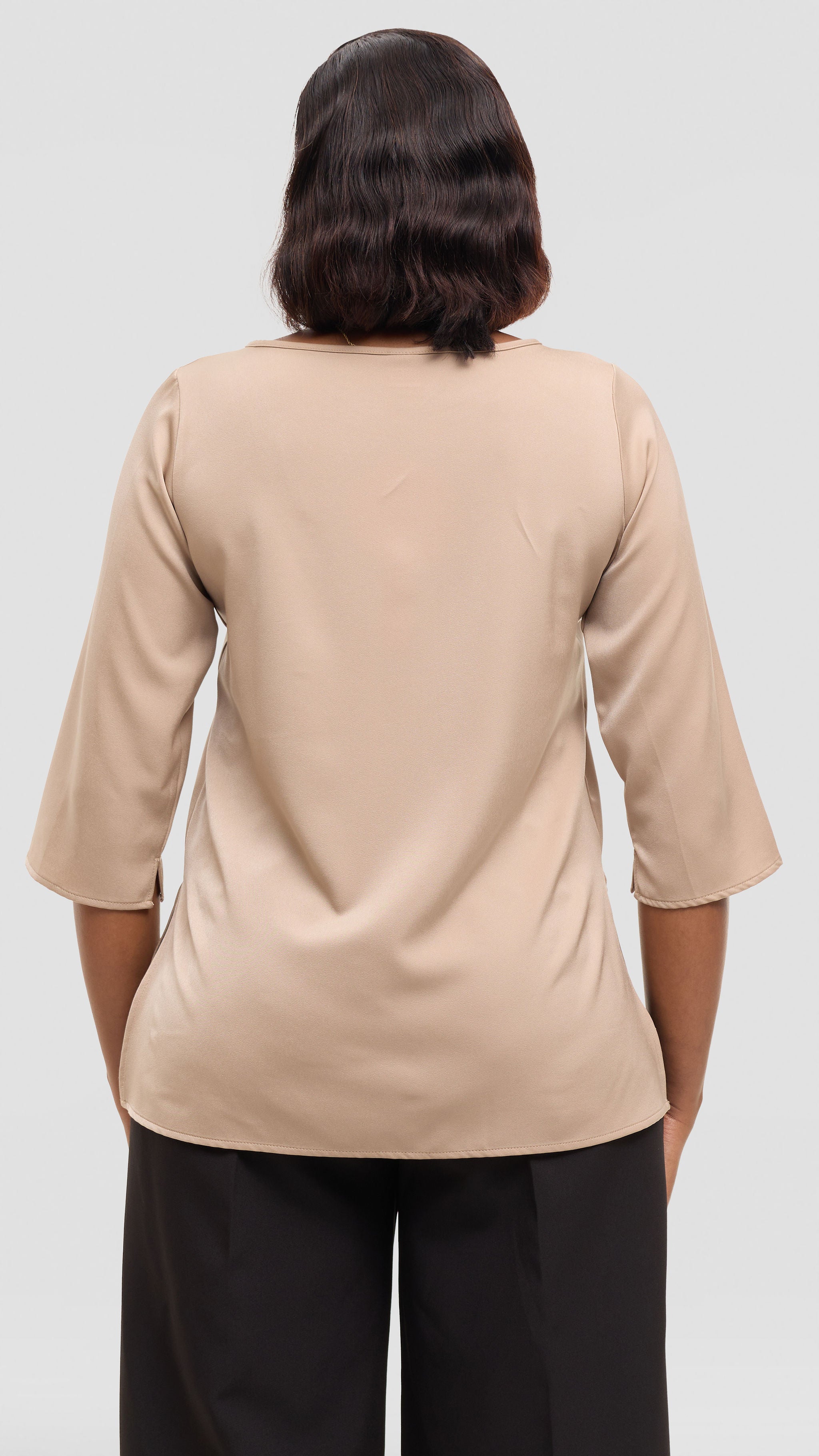 Vivo 3/4 Sleeve Side Slit Top in Satin - Beige