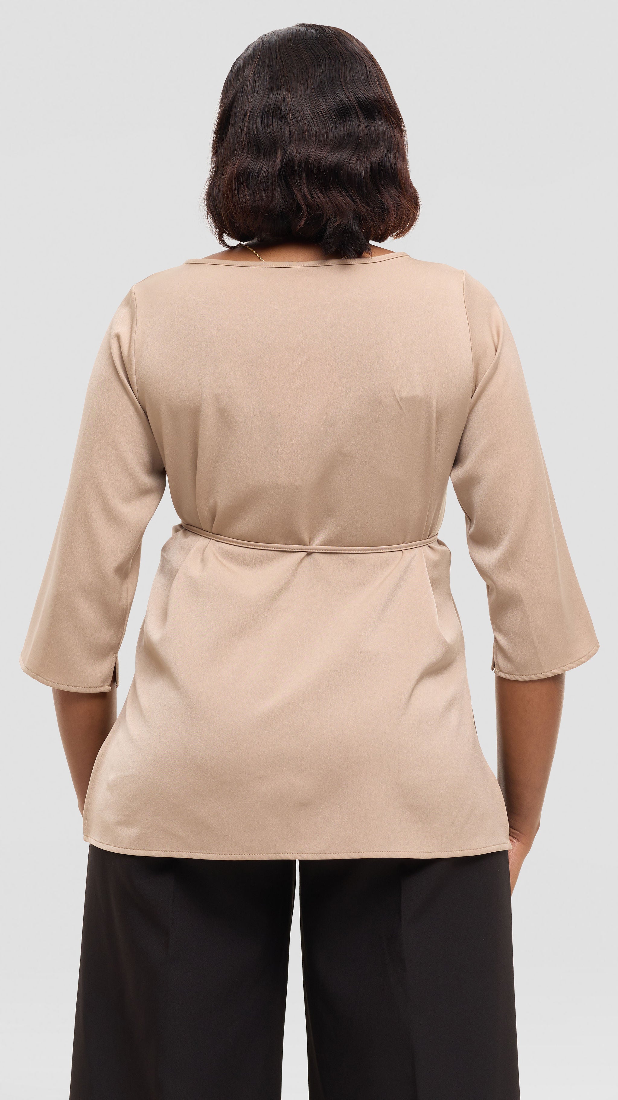 Vivo 3/4 Sleeve Side Slit Top in Satin - Beige
