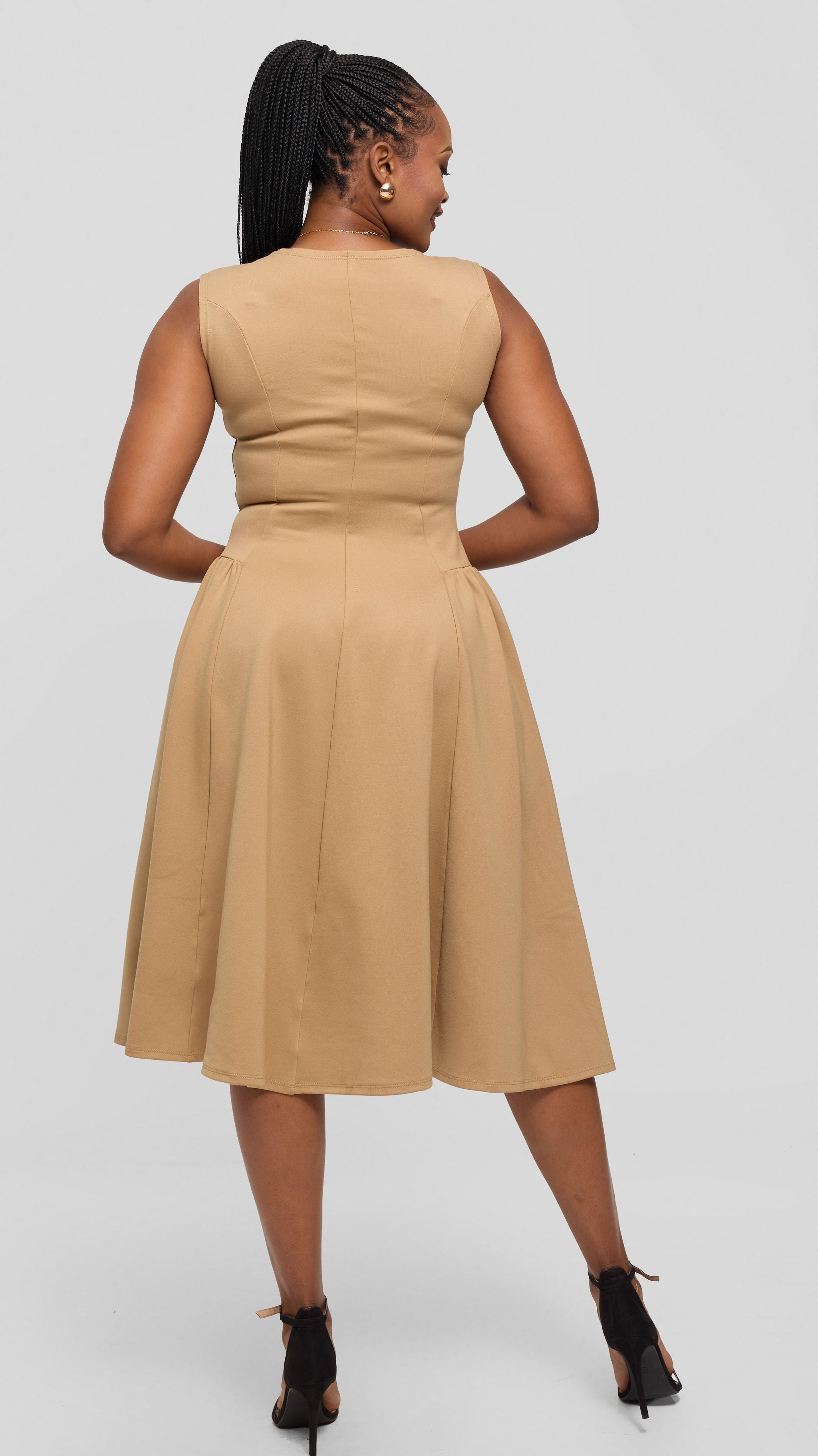 Vivo Panelled Waist Midi Dress in Ponte - Taupe