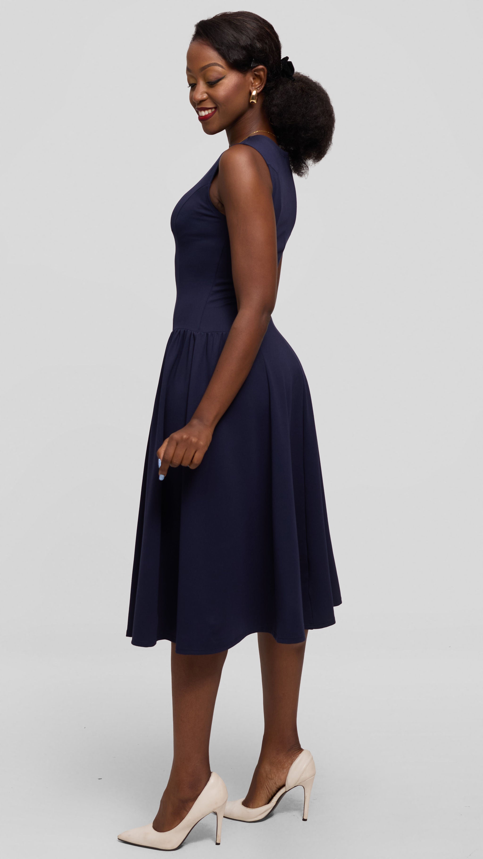 Vivo Panelled Waist Midi Dress in Ponte - Navy