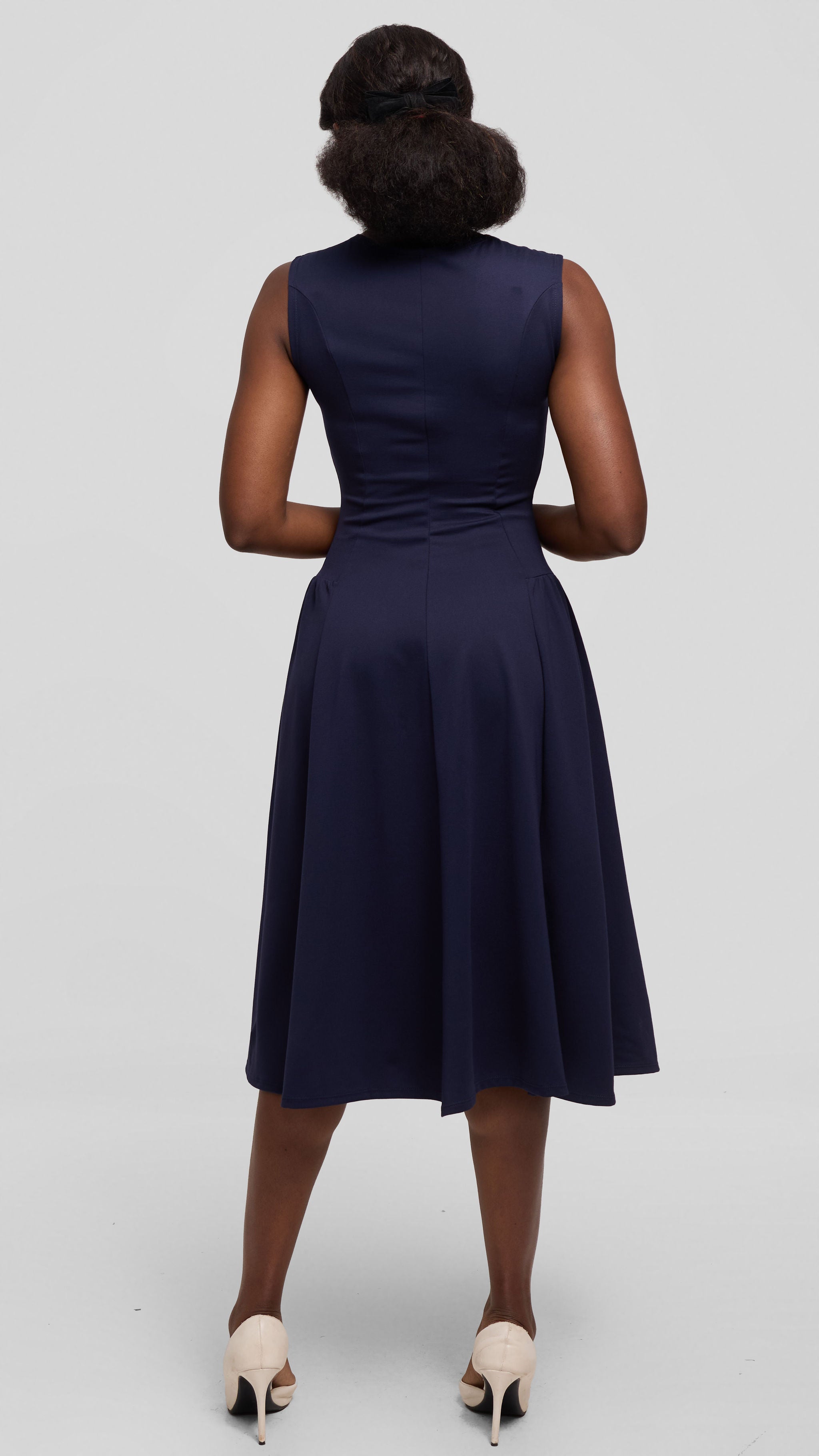Vivo Panelled Waist Midi Dress in Ponte - Navy