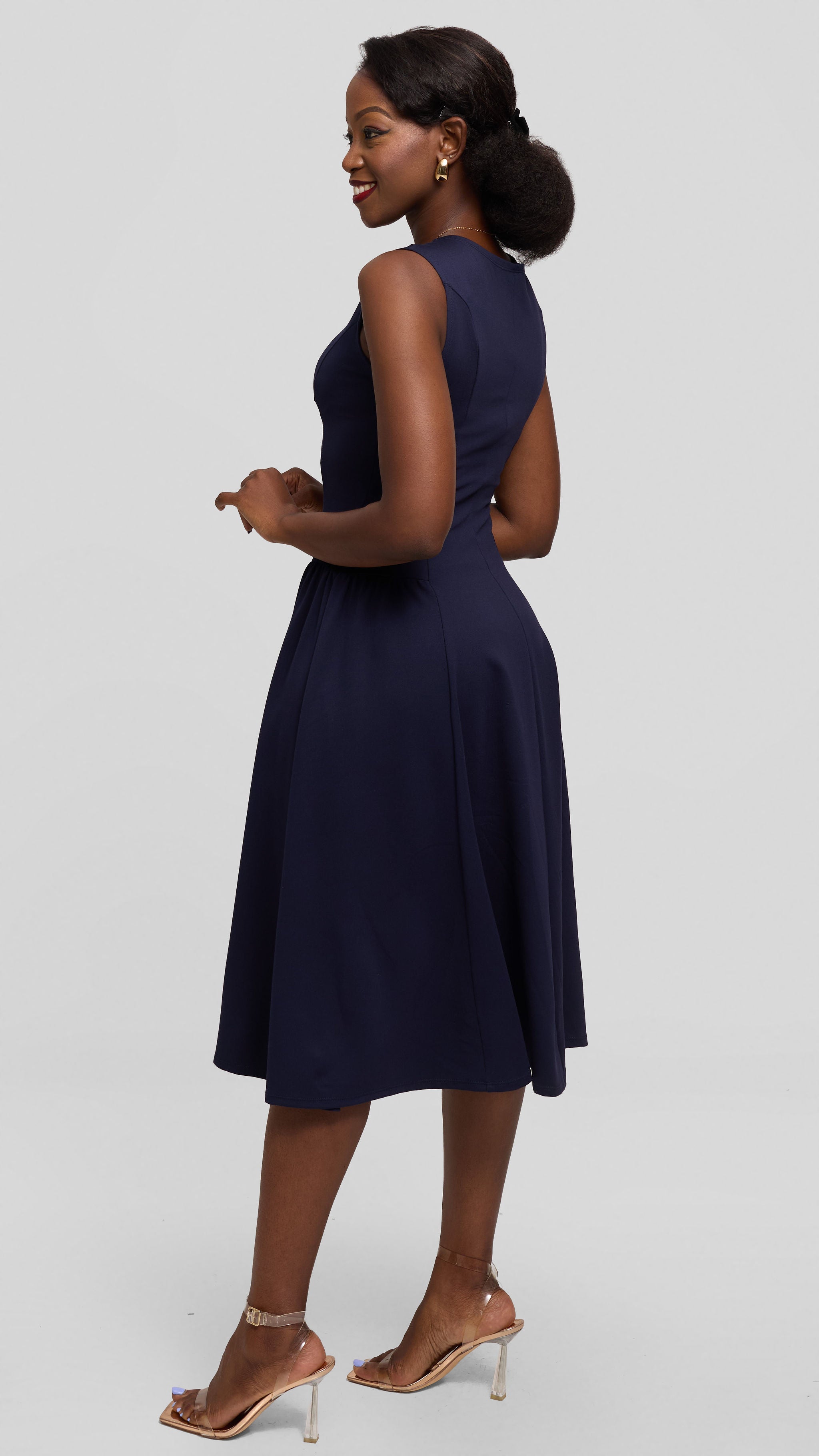 Vivo Panelled Waist Midi Dress in Ponte - Navy