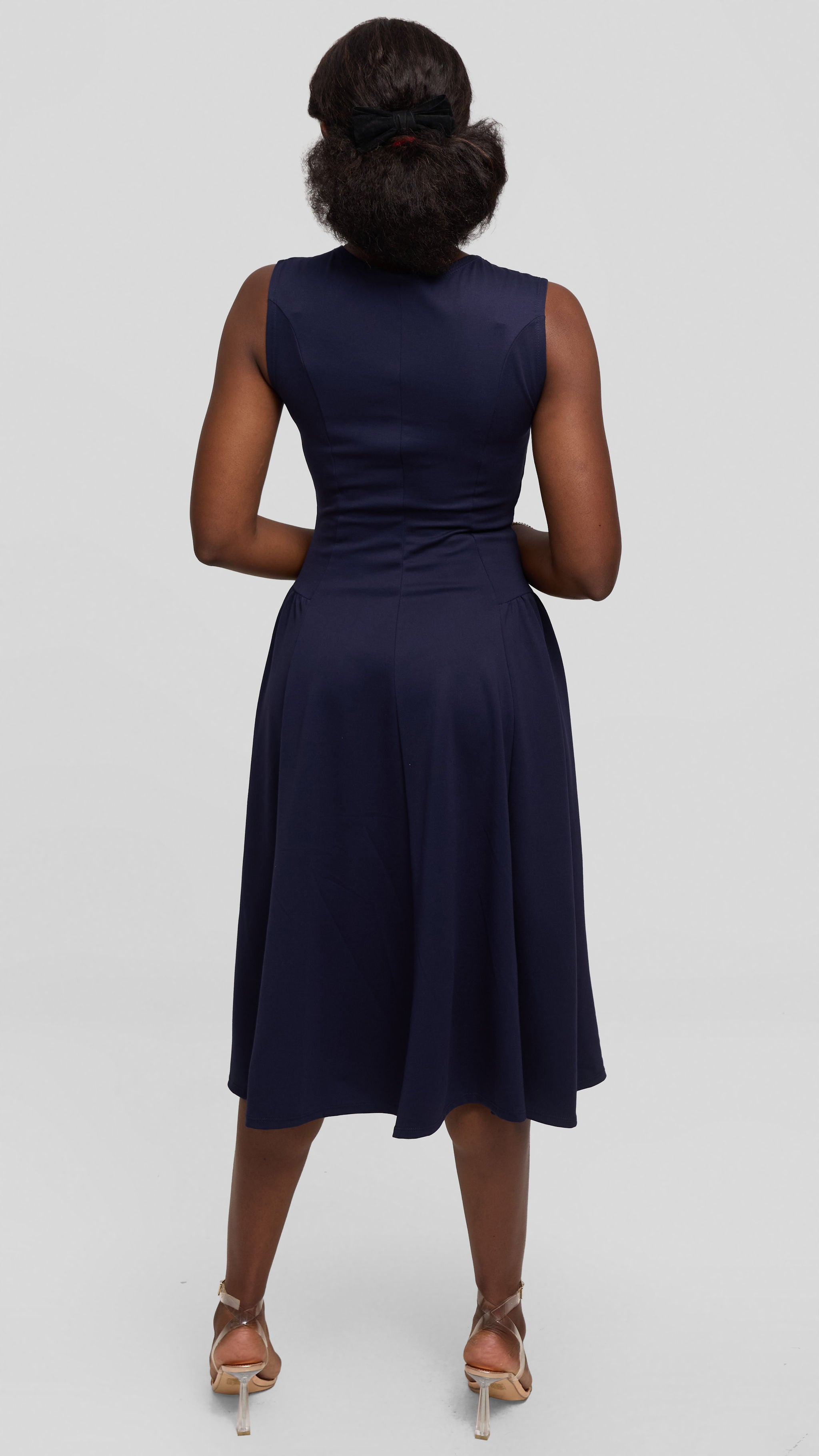 Vivo Panelled Waist Midi Dress in Ponte - Navy