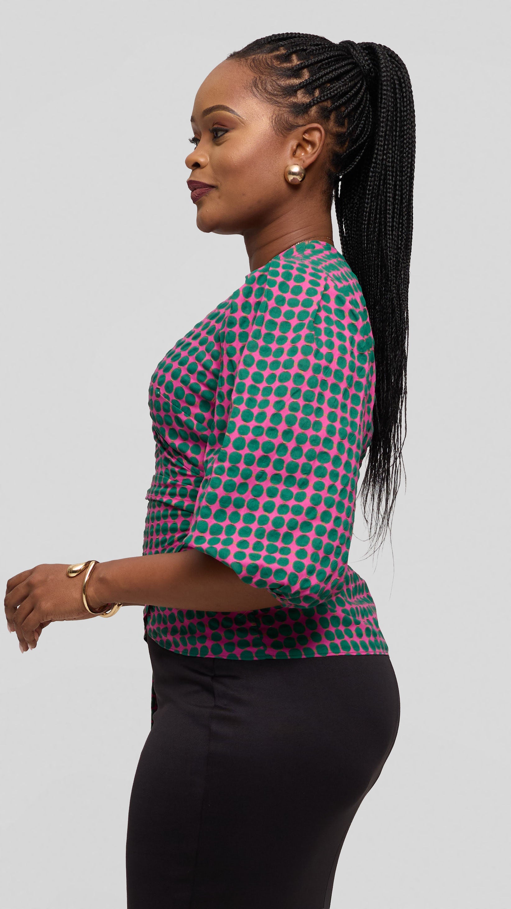 Vivo Wrap Top in Cotton - Pink / Green Print
