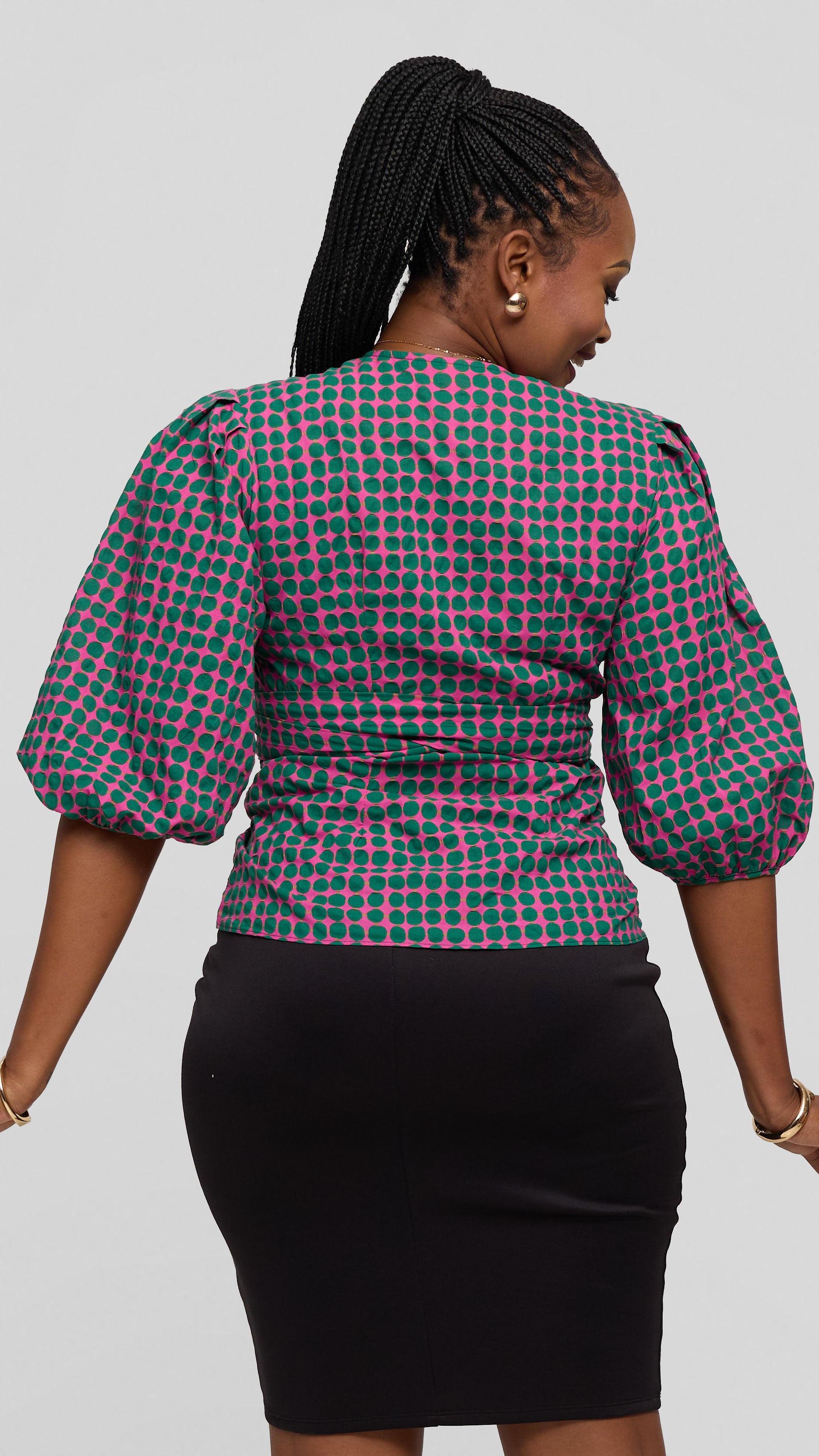 Vivo Wrap Top in Cotton - Pink / Green Print