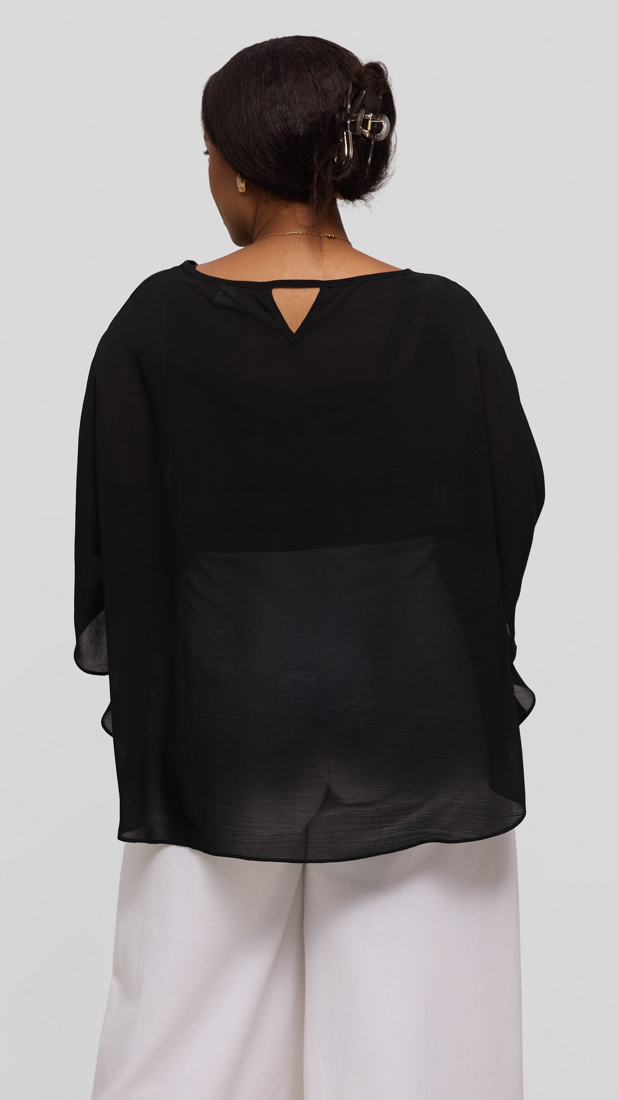 Vivo Sakari Circular Loose Top in Textured Chiffon - Black