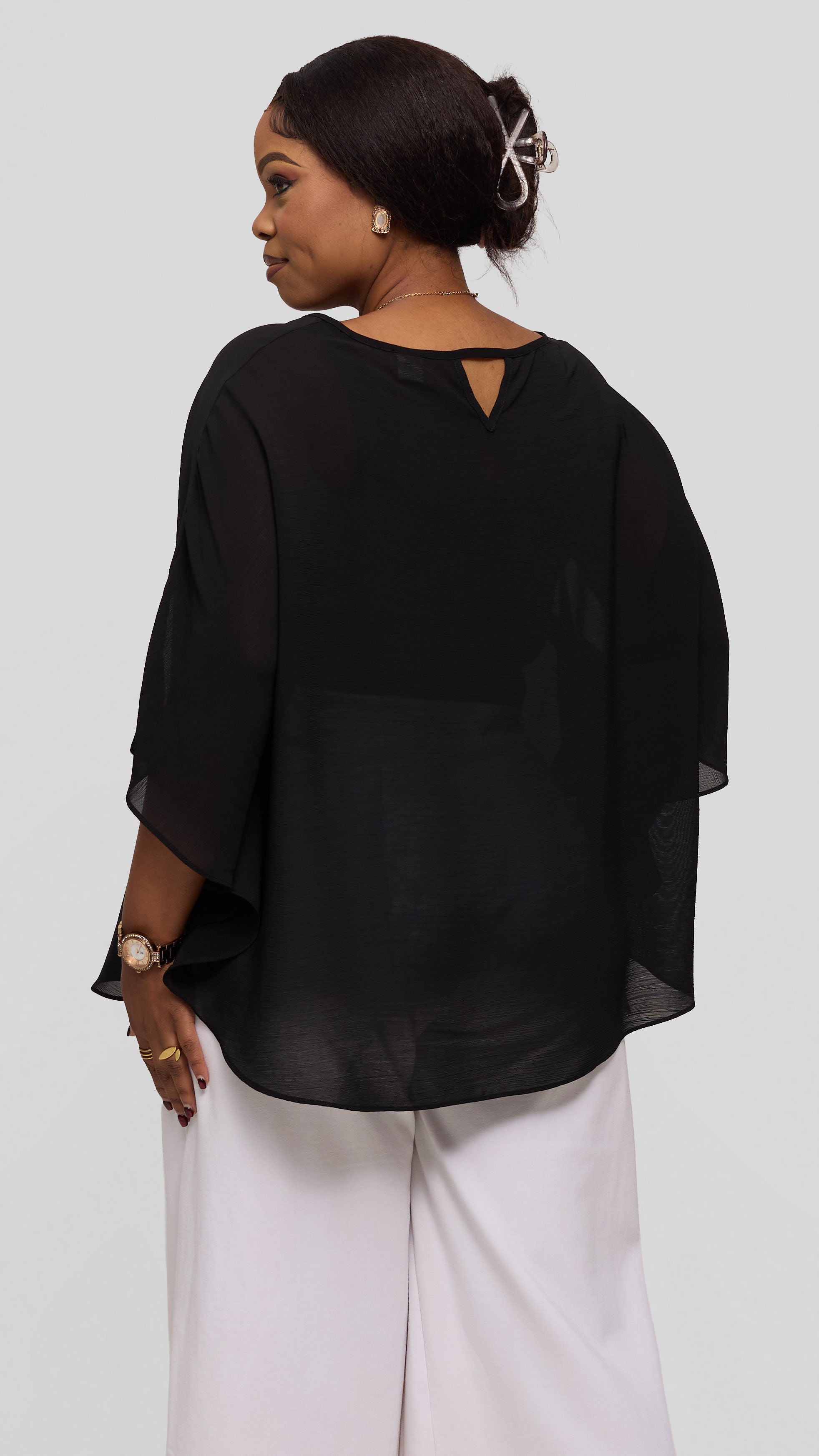 Vivo Sakari Circular Loose Top in Textured Chiffon - Black