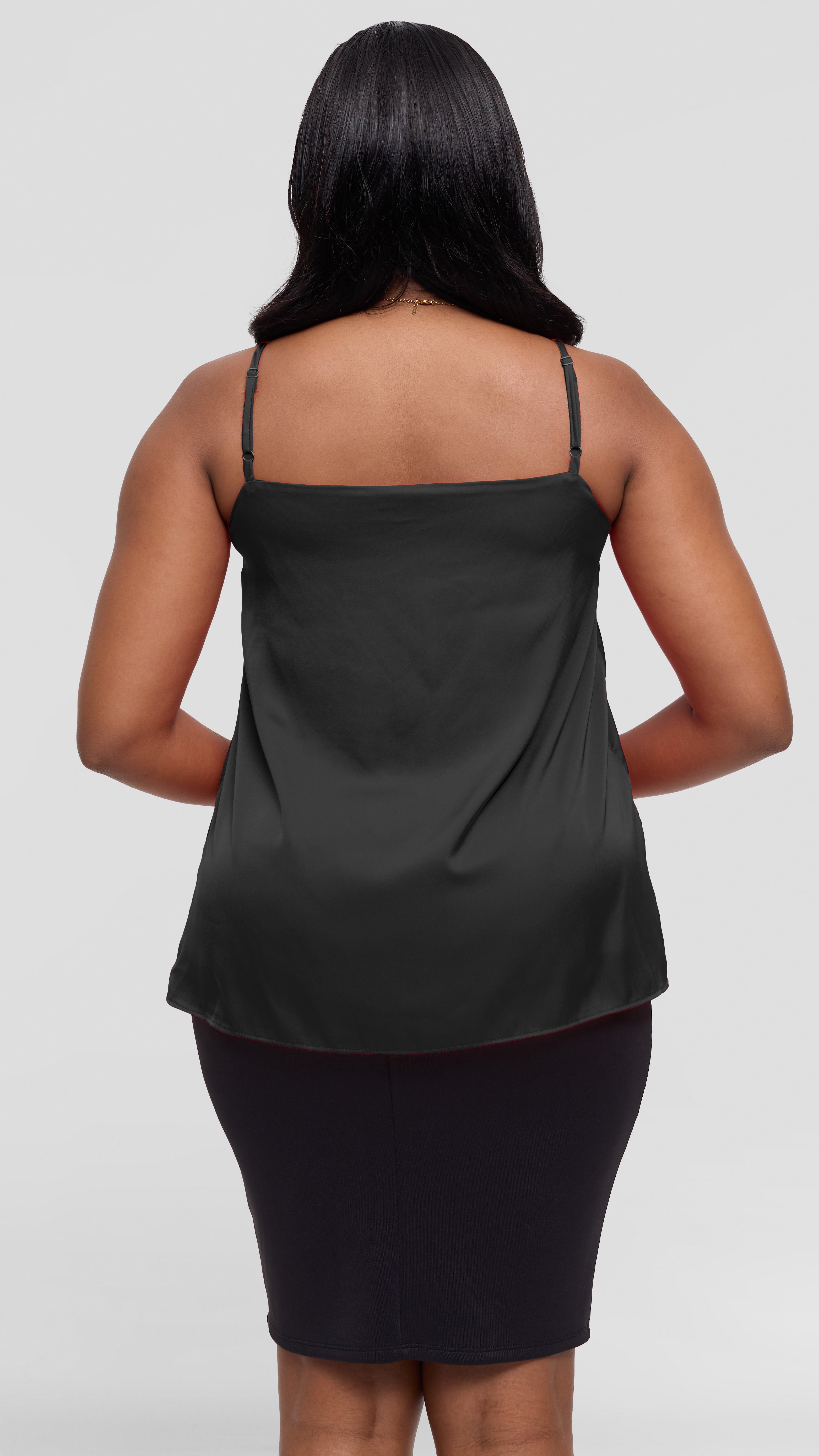 Vivo Square Neck Camisole in Satin - Dark Green