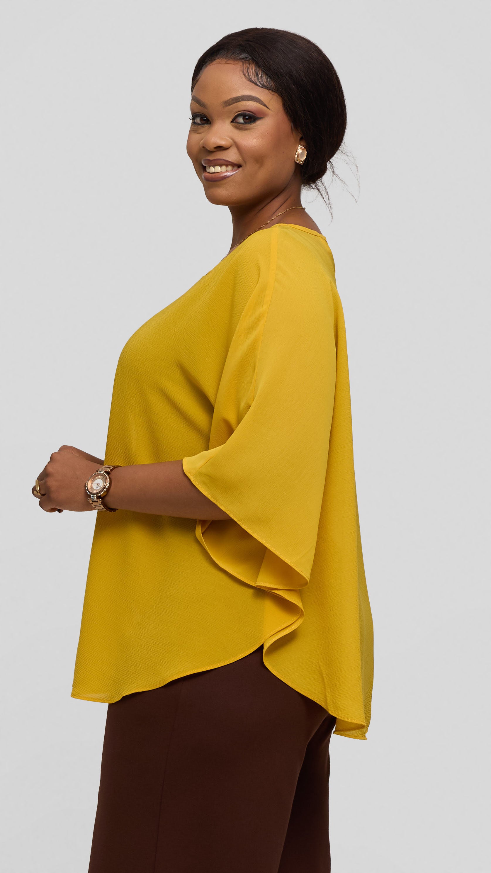 Vivo Sakari Circular Loose Top in Textured Chiffon - Yellow