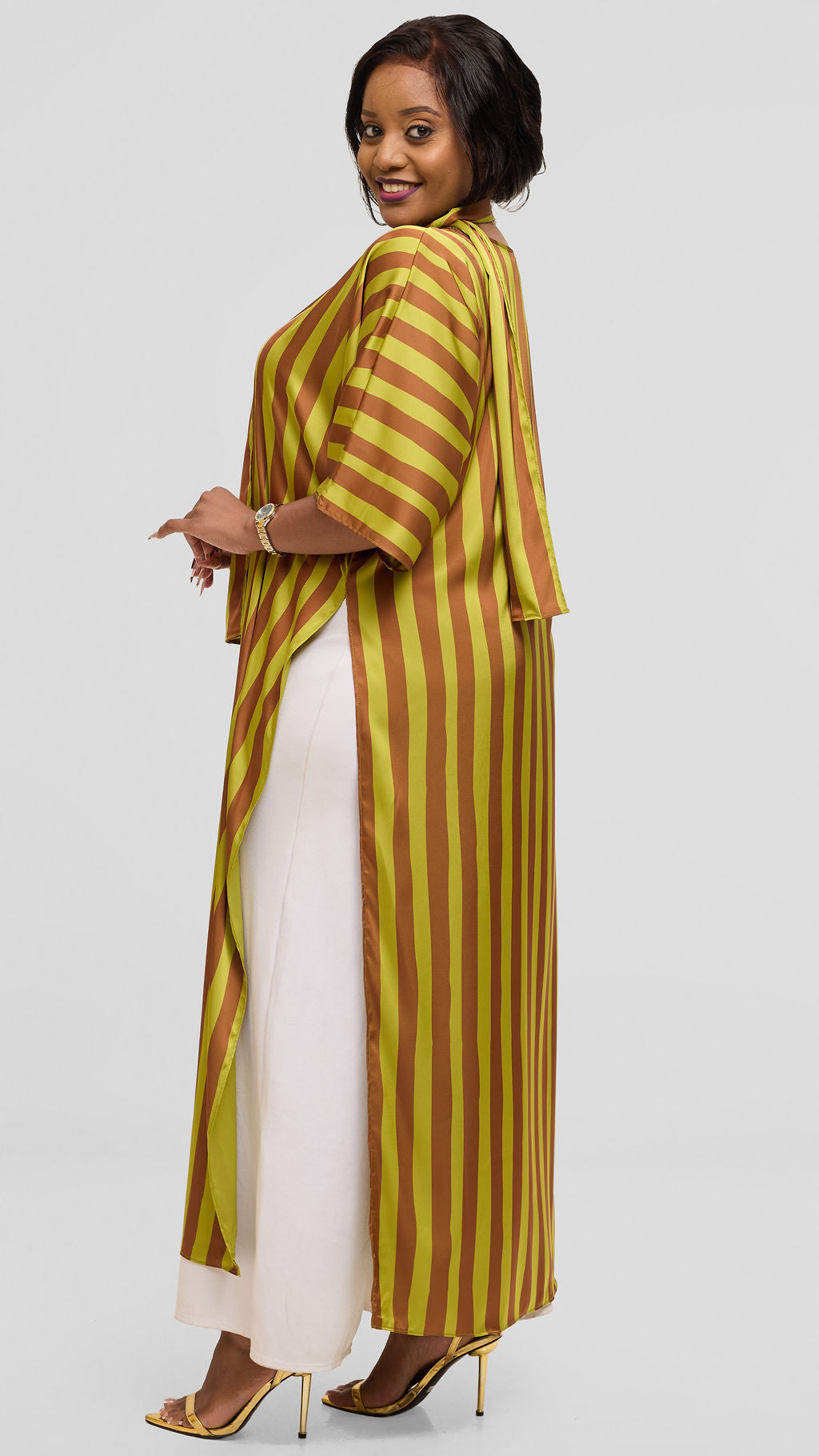 Vivo Lani Maxi Top in Satin - Olive  / Rust Mani Print